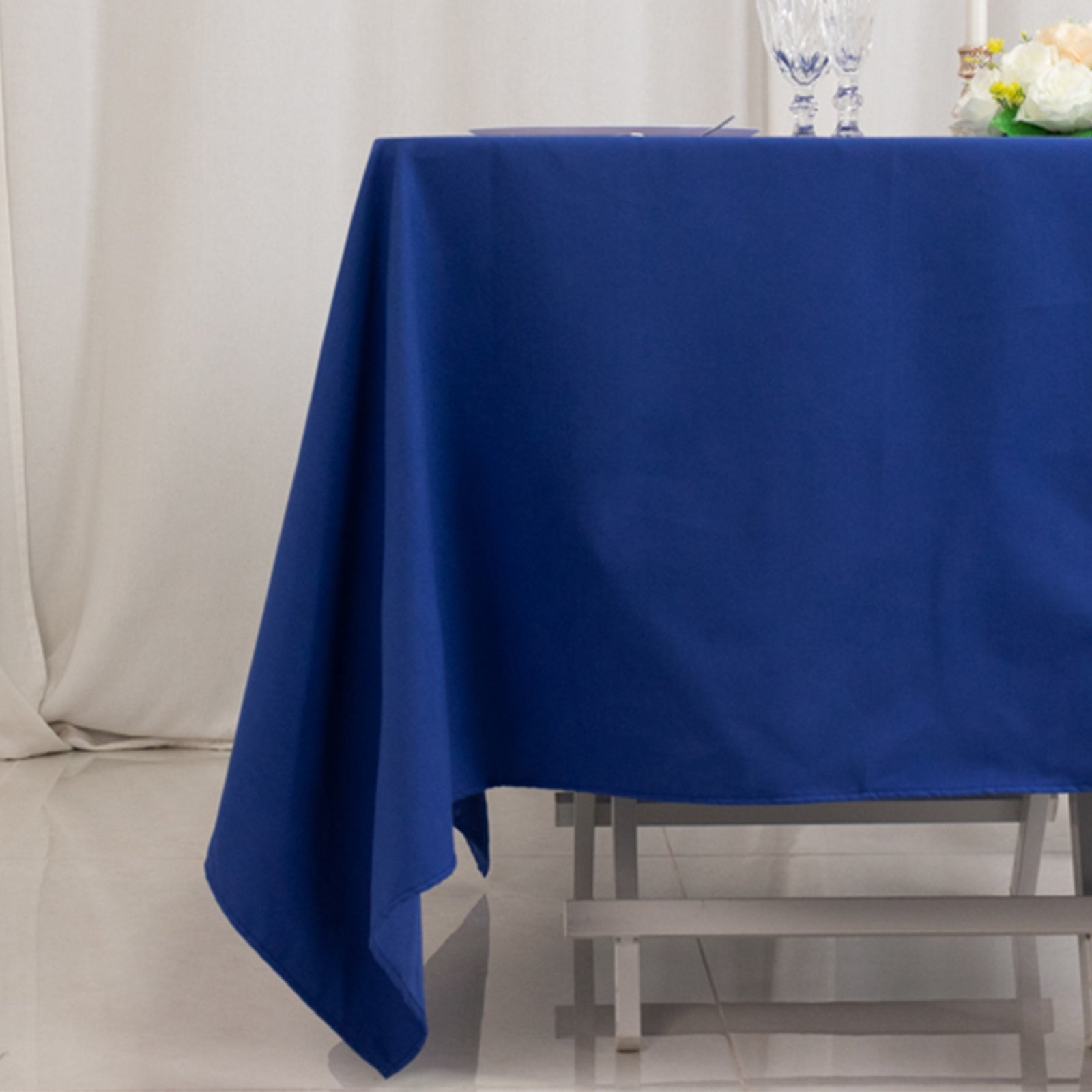 Cotton Blend 70"x70" Square Tablecloth Royal Blue - Wrinkle-Resistant Fabric Table Cover