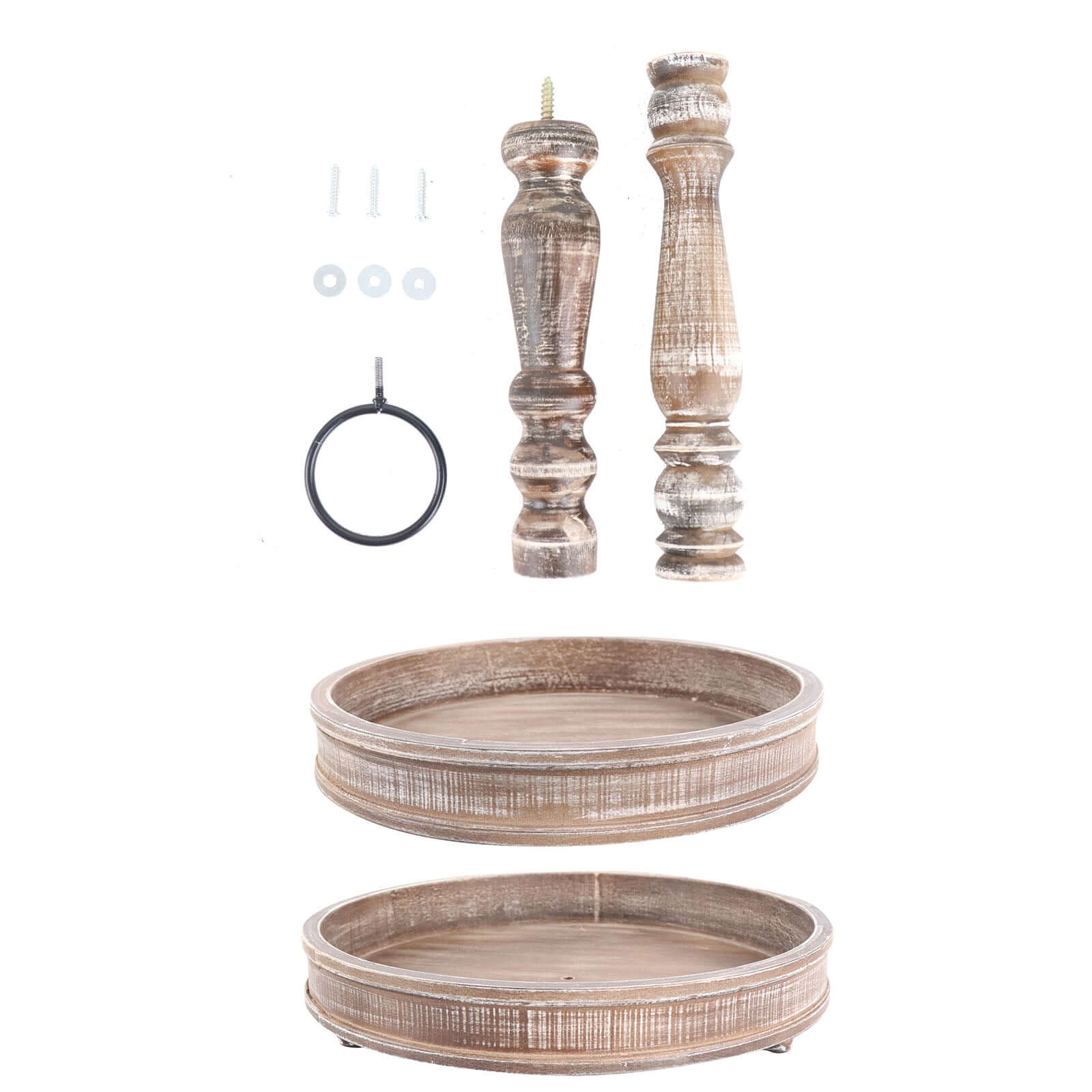 2-Tier Wooden Serving Tray Stand Rustic Brown Design - Farmhouse Style Cupcake Display 20"