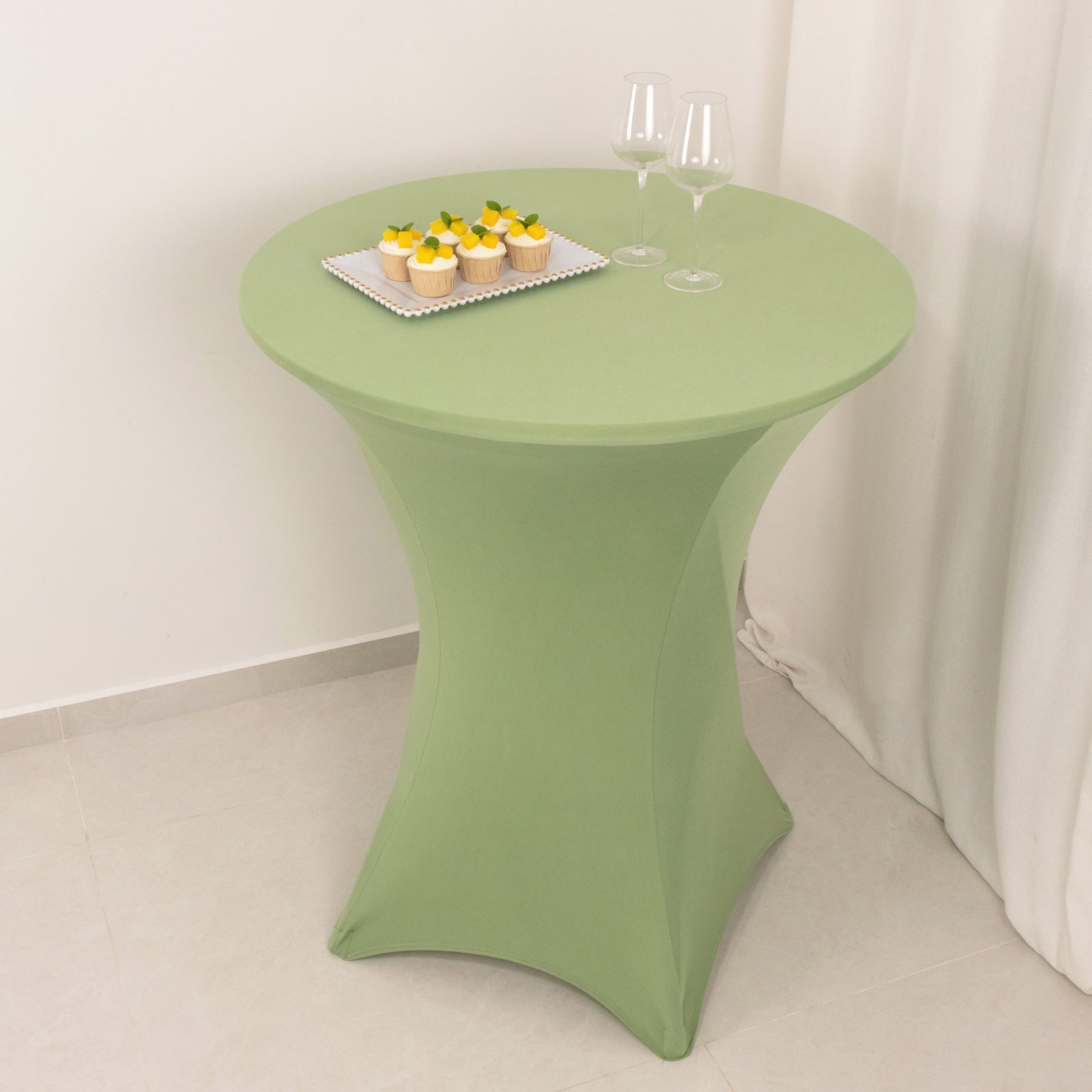 Spandex 33"-36" Round Cocktail Table Cover Sage Green - Easy to Maintain Stretch Fitted Highboy Tablecloth