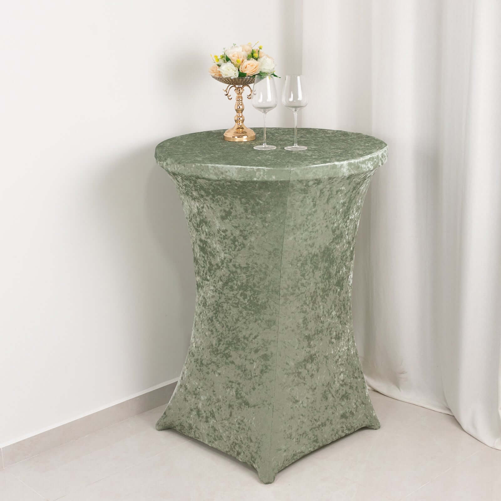 Crushed Velvet Spandex 32" Round Cocktail Table Cover Sage Green Smooth Highboy Tablecloth