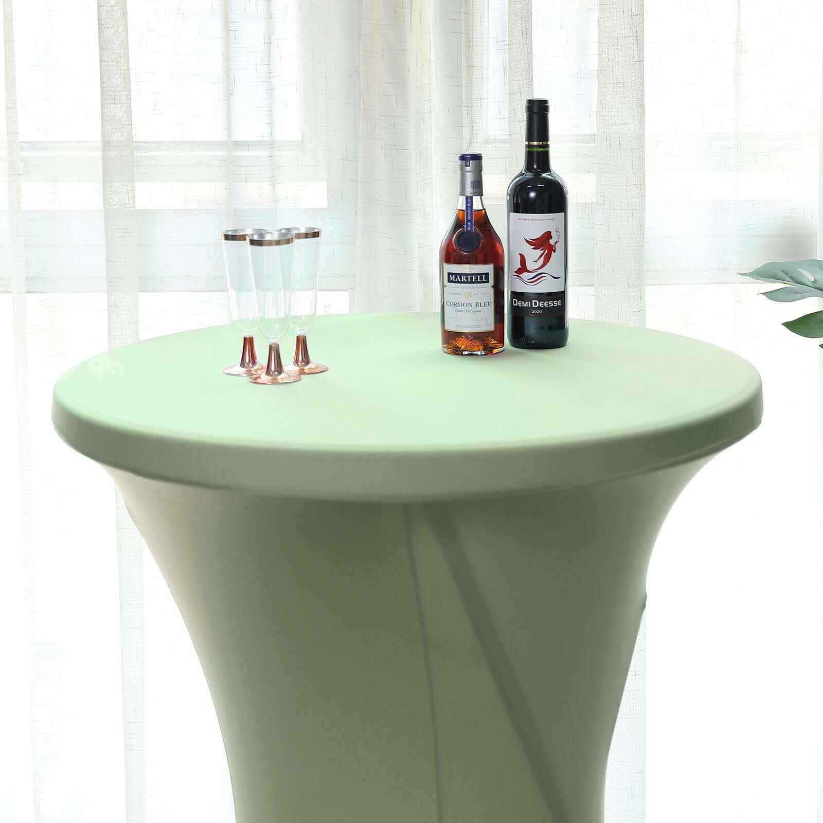 Spandex 24"-32" Round Cocktail Table Cover Sage Green - Easy to Maintain Stretch Fitted Highboy Tablecloth