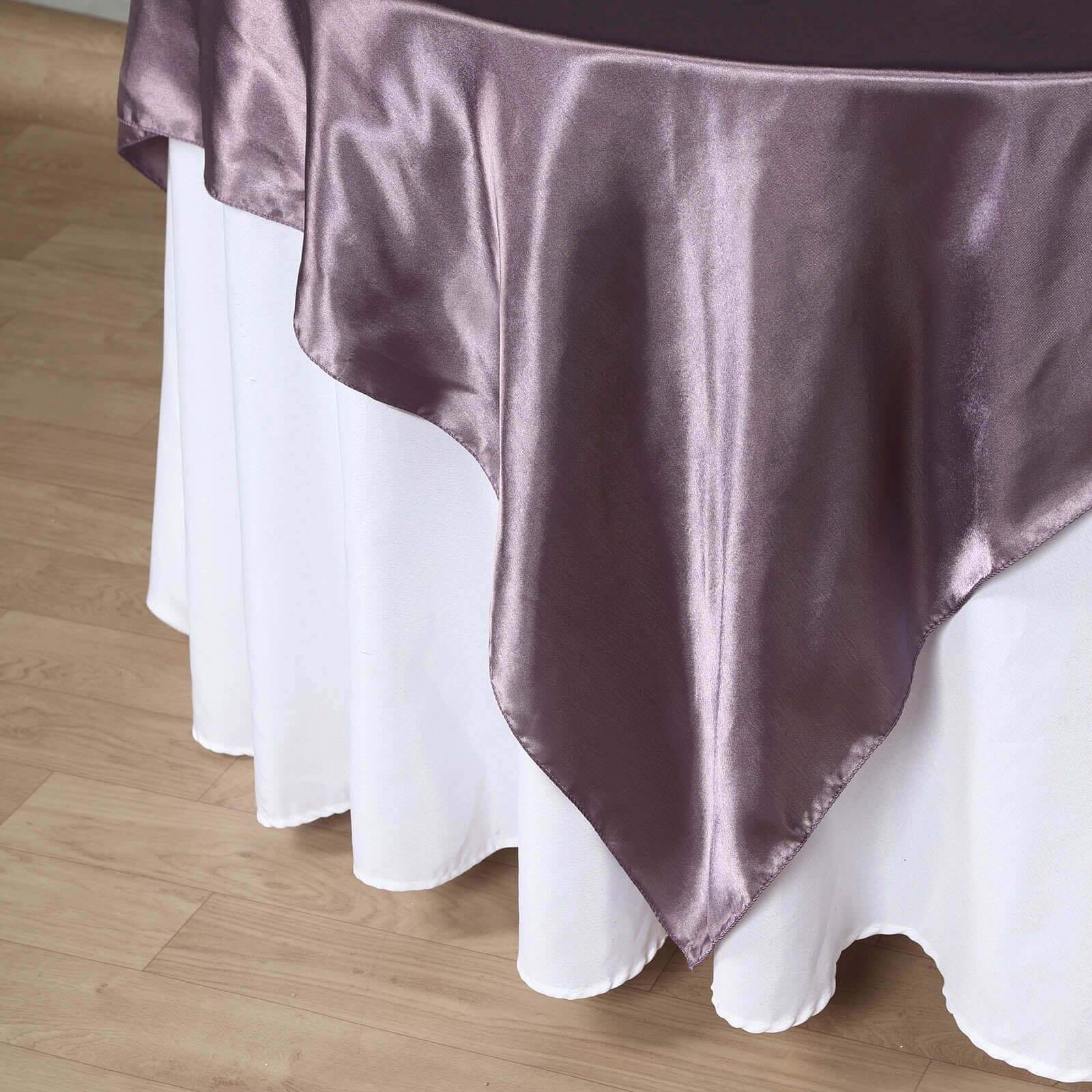 Satin 60"x60" Table Overlay Square Tablecloth Violet Amethyst - Smooth Silky Touch Table Cover