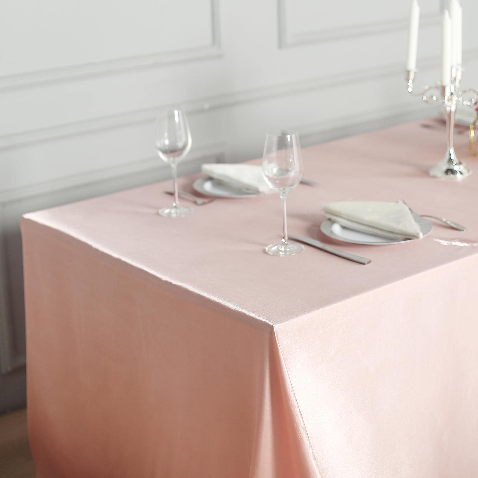 Satin Rectangular 90"x132" Tablecloth Dusty Rose Satin - Seamless Table Cover