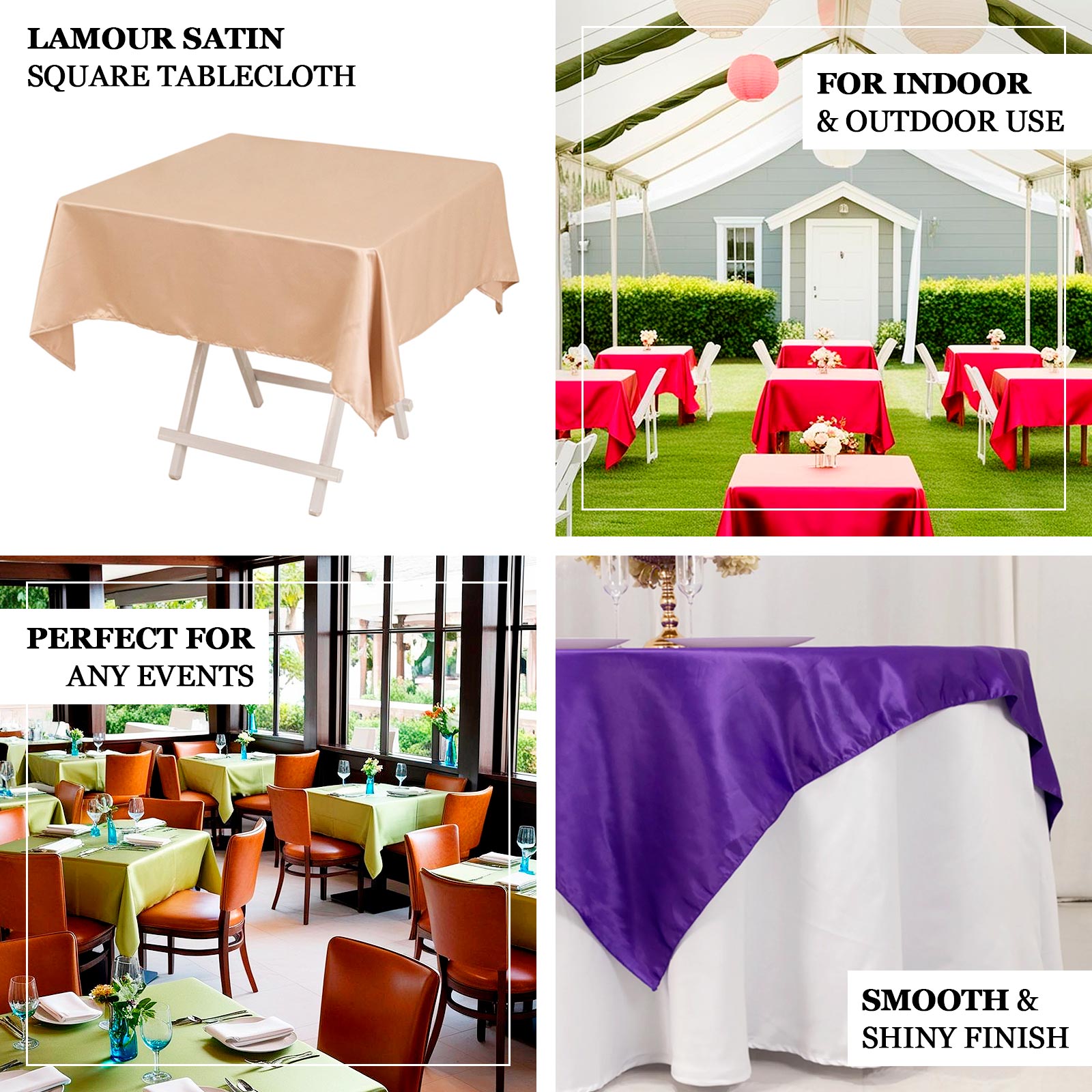 Lamour Satin 54"x54" Square Tablecloth Hunter Emerald Green - Durable & Silk-Like Table Cover