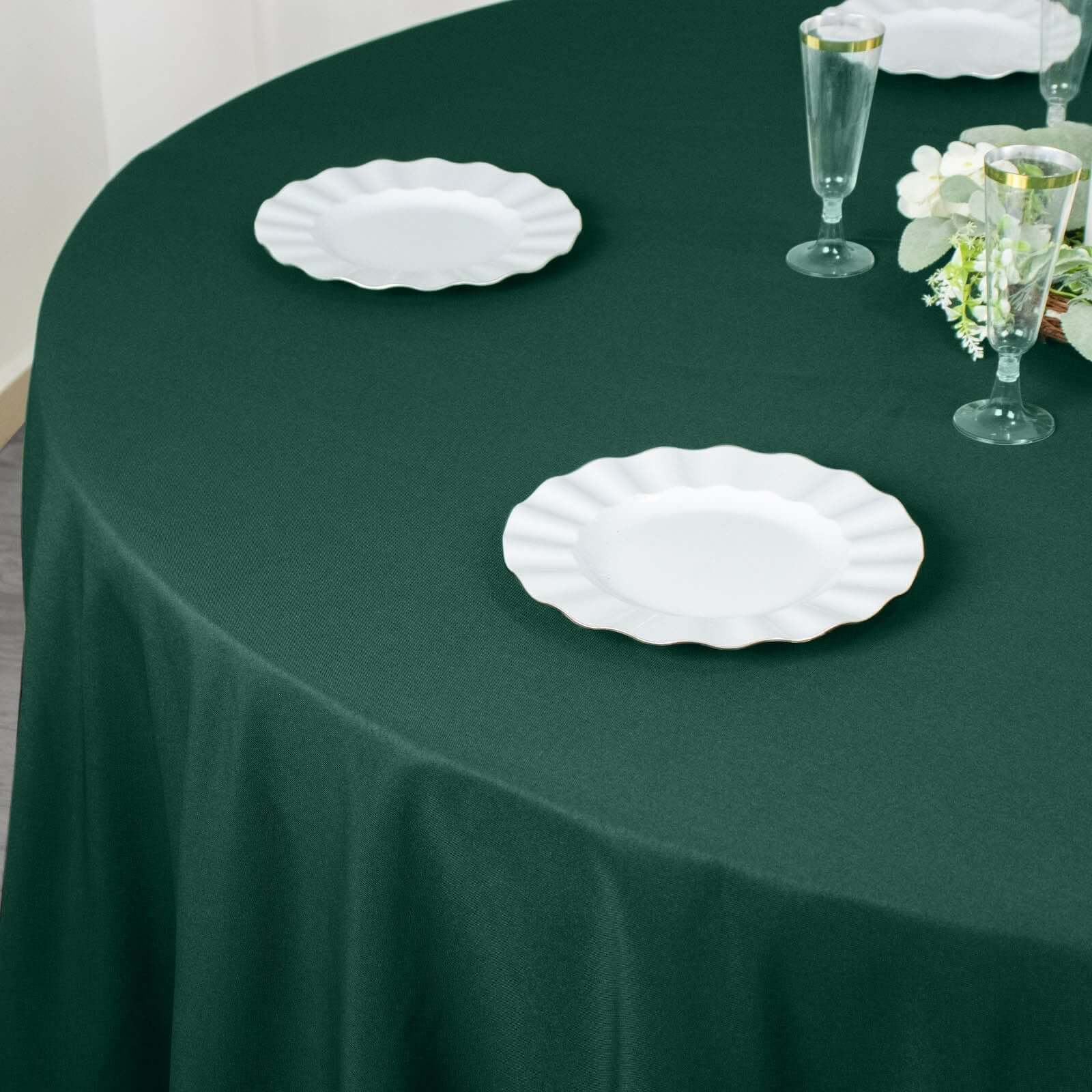 Premium Polyester 132" Round Tablecloth Hunter Emerald Green - Seamless 220GSM Wrinkle-Resistant Table Cover