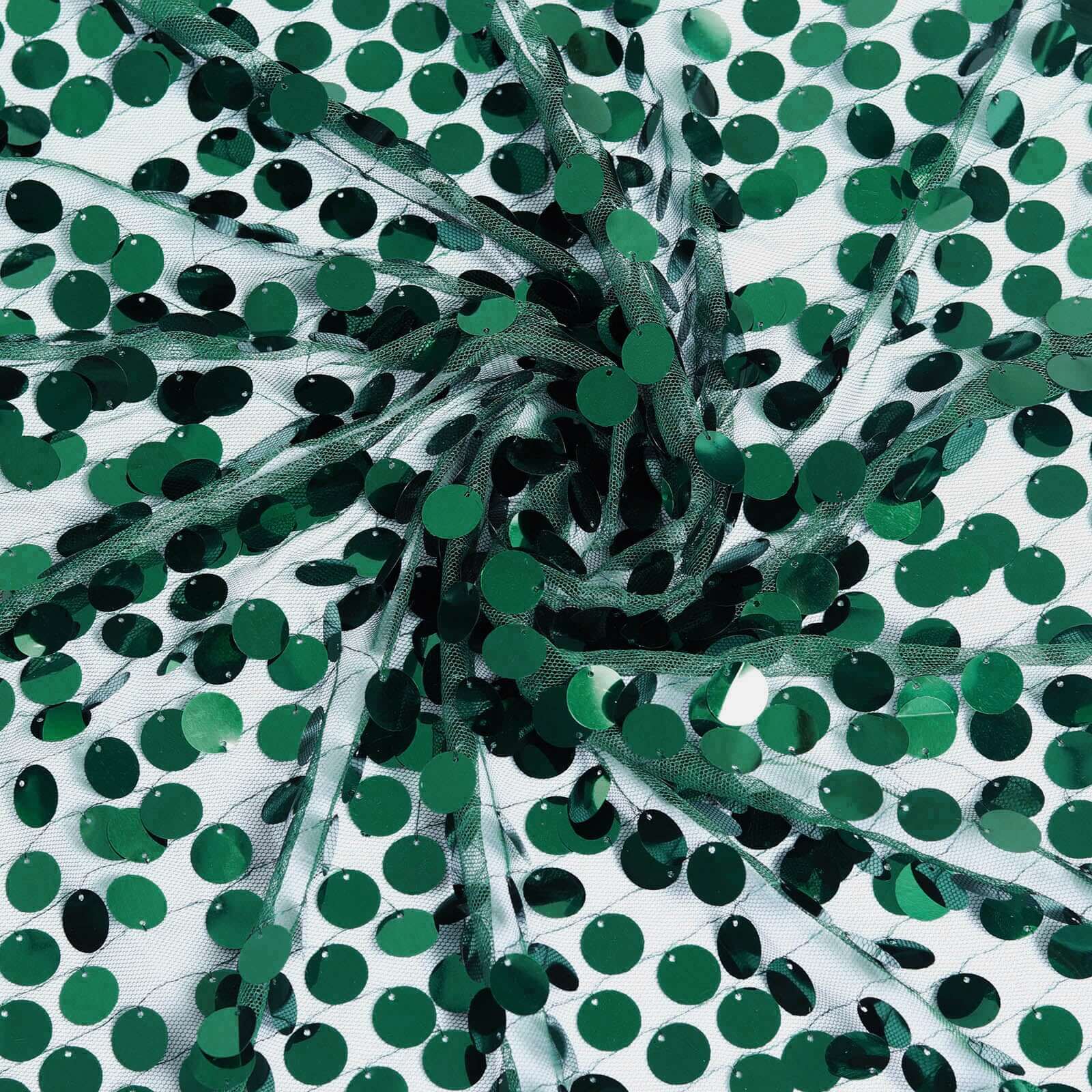 54"x4 Yards Hunter Emerald Green Big Payette Sequin Fabric Roll, Mesh Sequin DIY Craft Fabric Bolt