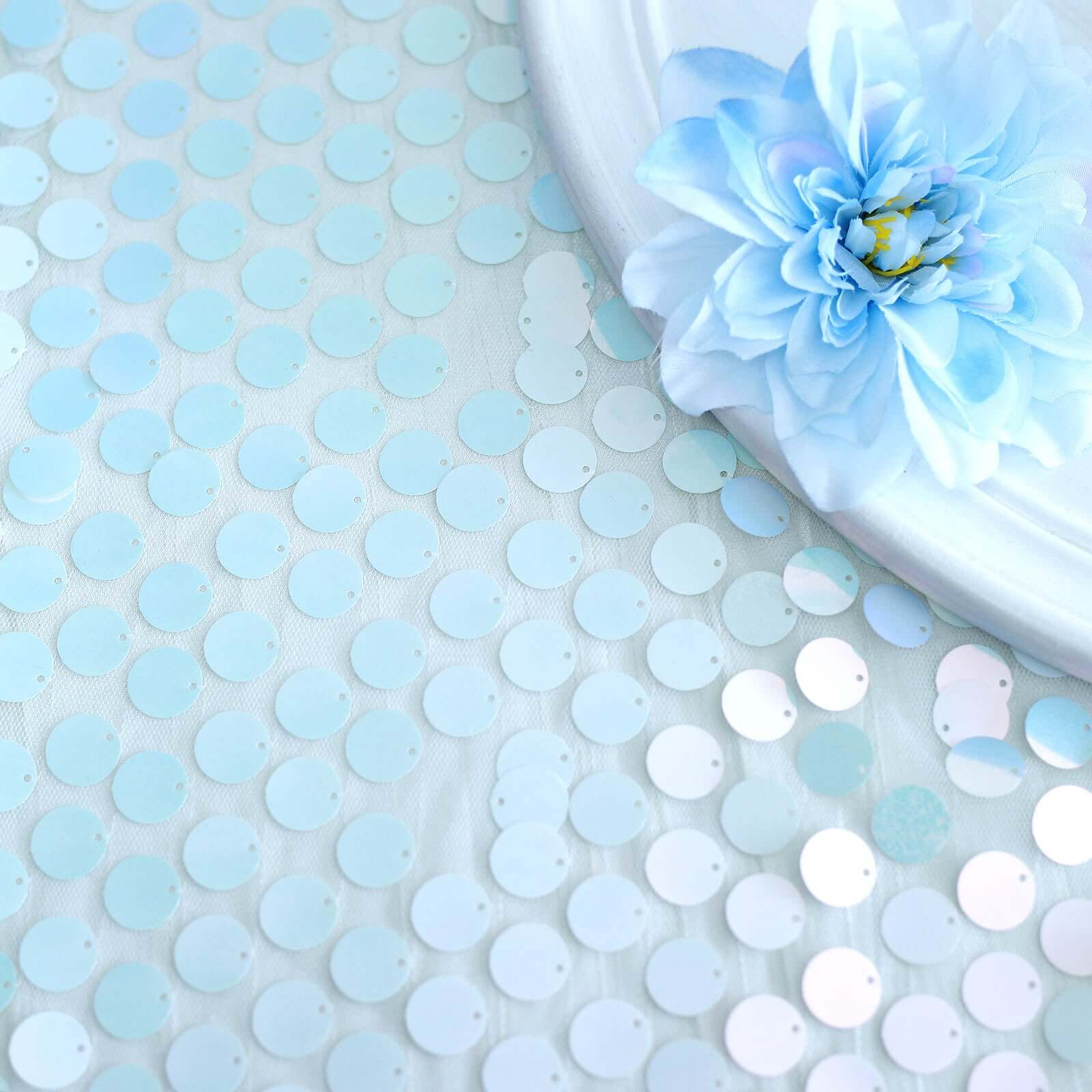 Sequin 90"x132" Rectangle Tablecloth Iridescent Blue - Seamless Big Payette Table Cover