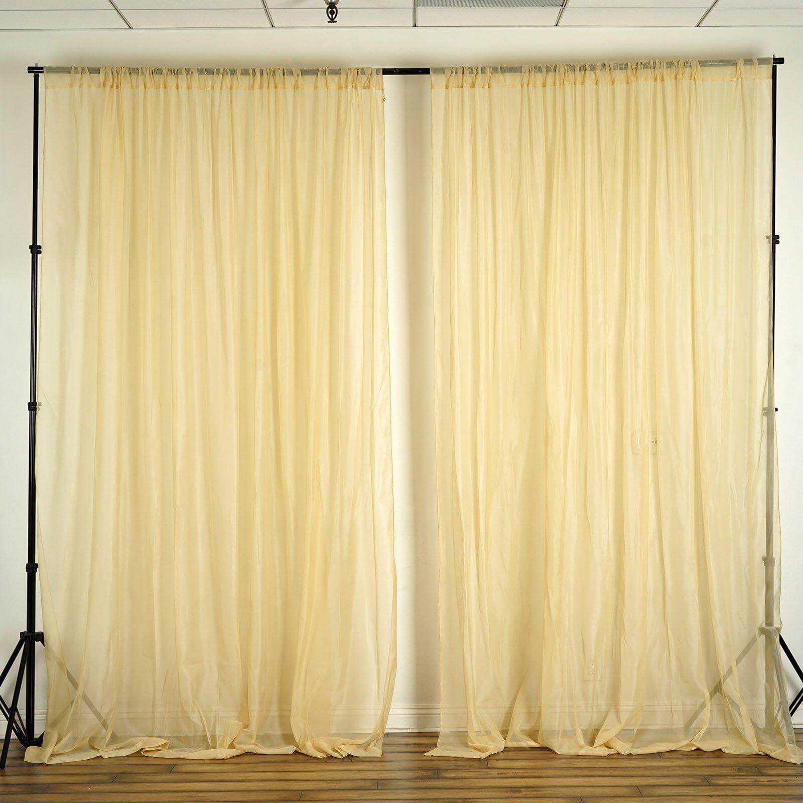 2 Pack Champagne Sheer Chiffon Event Curtain Drapes, Durable Flame Resistant Premium Organza Backdrop Event Panels With Rod Pockets - 10ftx10ft