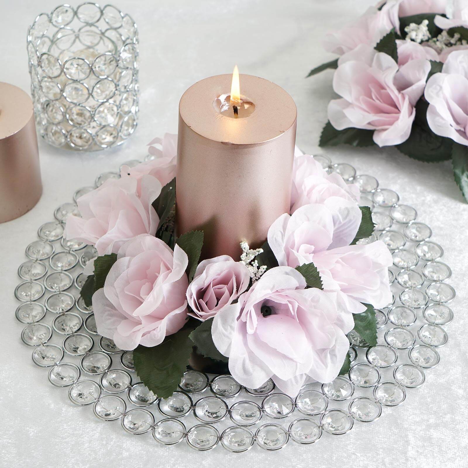 4 Pack 3" Blush Artificial Silk Rose Flower Candle Ring Wreaths