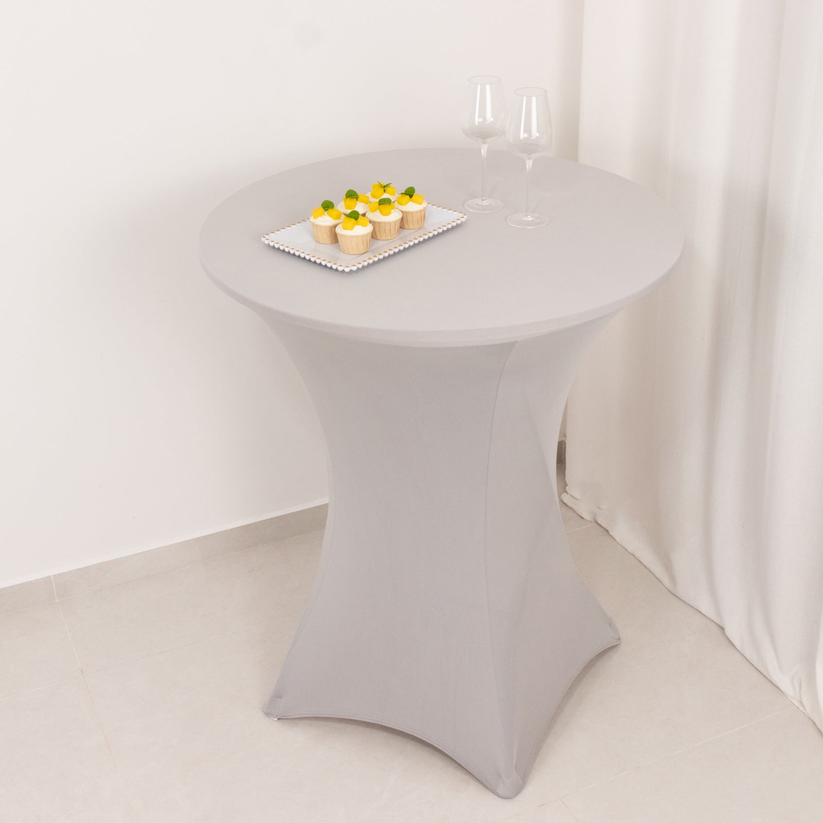 Spandex 33"-36" Round Cocktail Table Cover Silver - Easy to Maintain Stretch Fitted Highboy Tablecloth