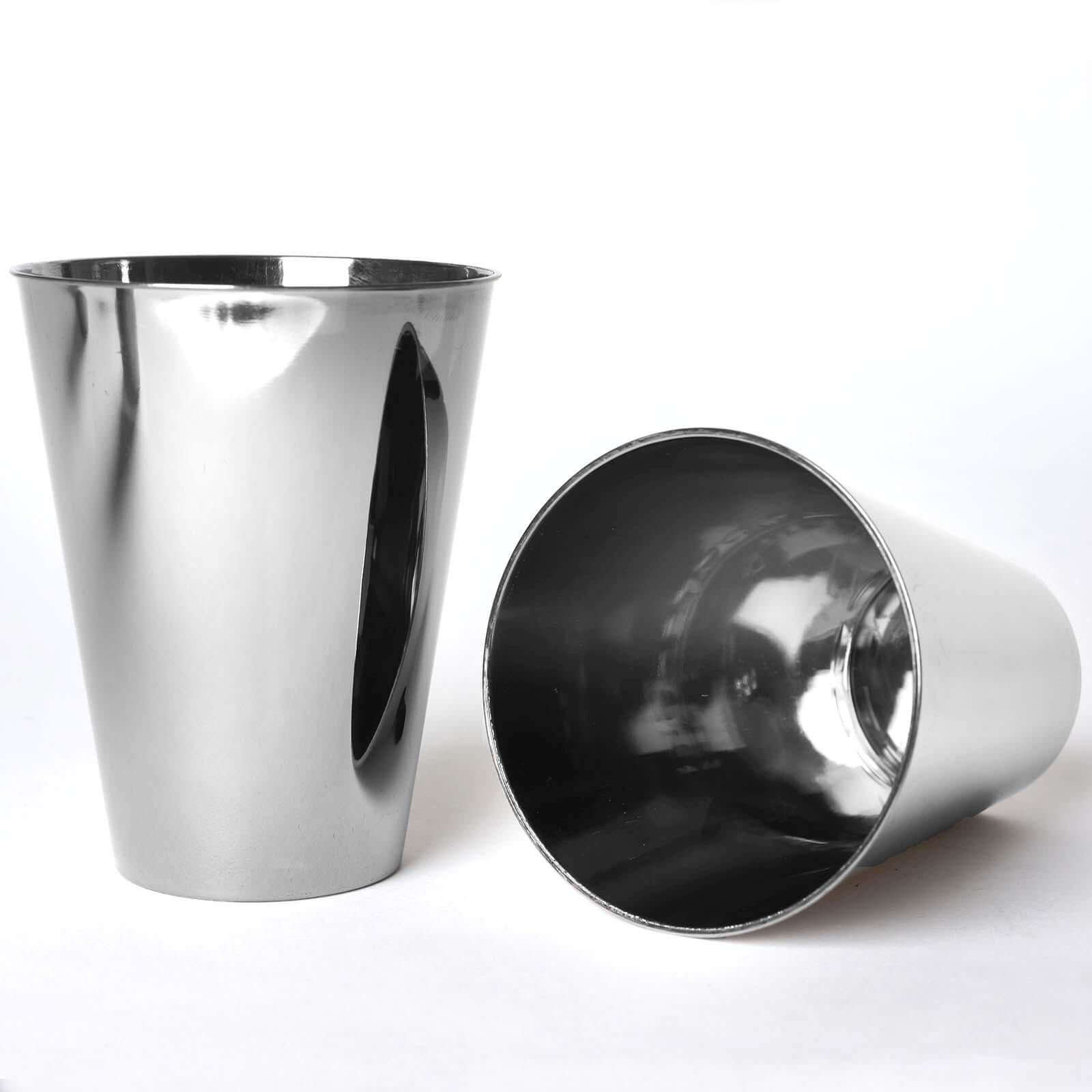 12-Pack Plastic Party Cups Sleek Chrome Silver - Durable Disposable Cups for Drinks 7oz