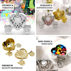 12-Pack Heart Carriage Candy Container Gift Boxes Silver Princess - Stylish Favor Boxes for Special Occasions 4"