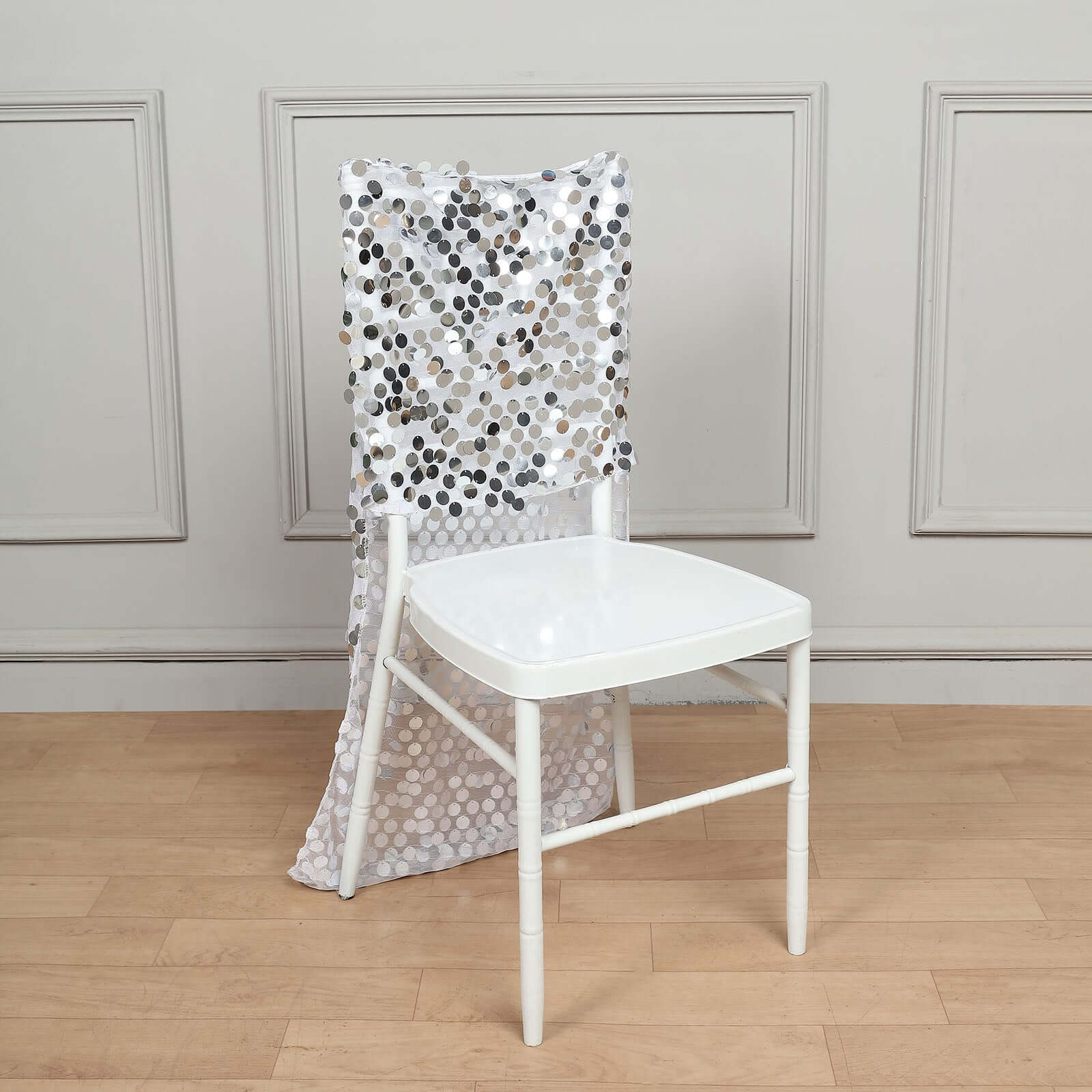 Sequin Chair Slipcover Big Payette Design for Chiavari Chairs Silver - Glittering Chair Back Cover