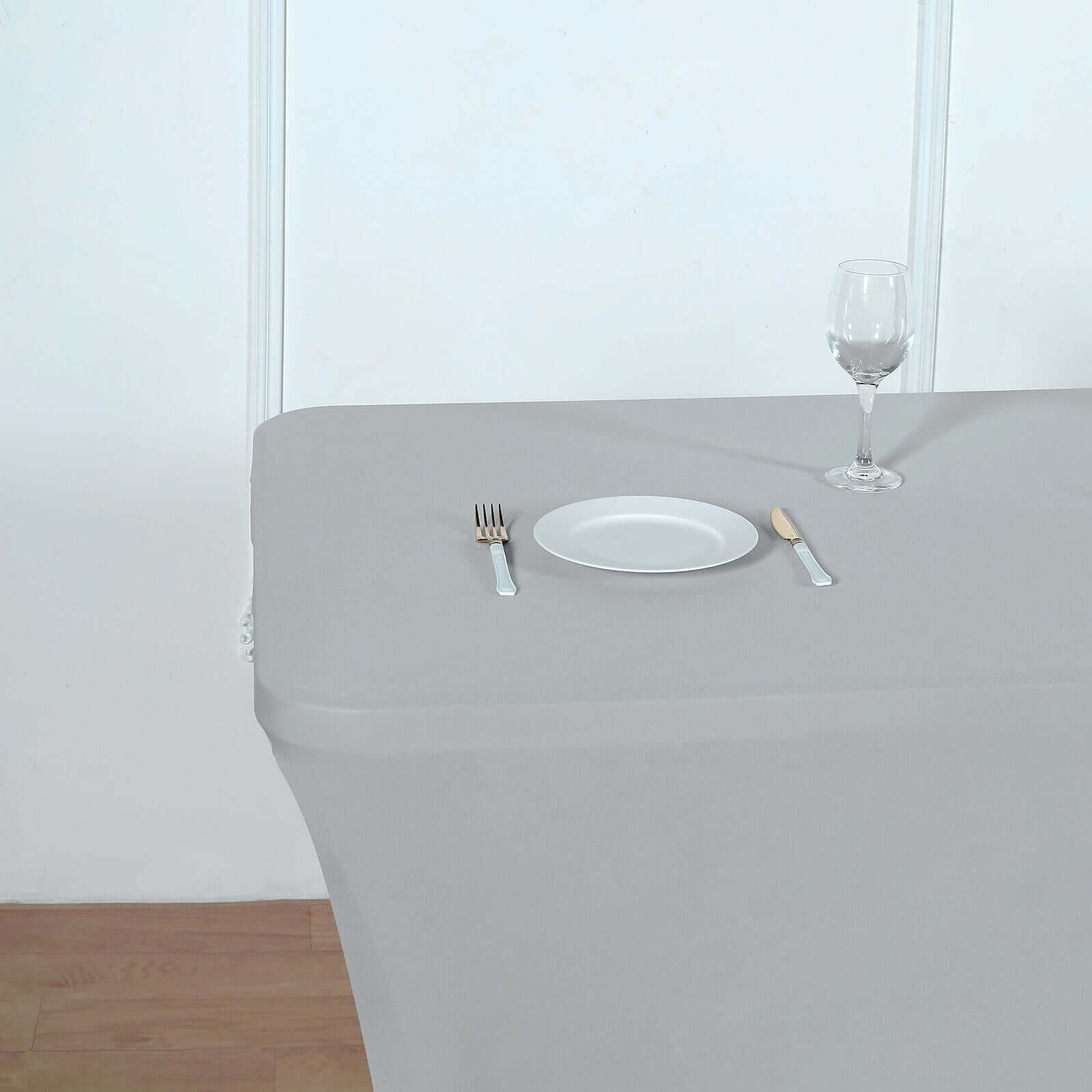 Stretch Spandex 96"x30" Rectangle Table Cover Silver - Durable Form-Fitting Tablecloth
