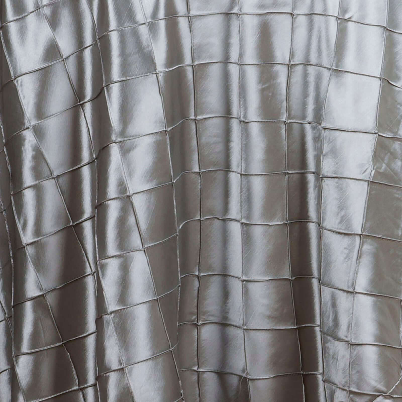 120" Silver Pintuck Round Seamless Tablecloth for 5 Foot Table With Floor-Length Drop
