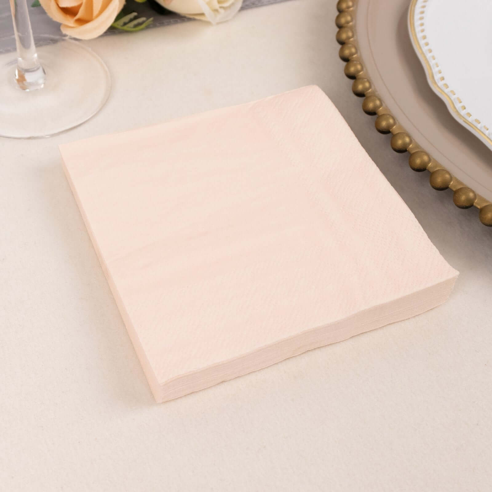 50-Pack Paper Beverage Napkins Blush - 2 Ply Disposable Soft 18GSM Cocktail Napkins 5"x5"