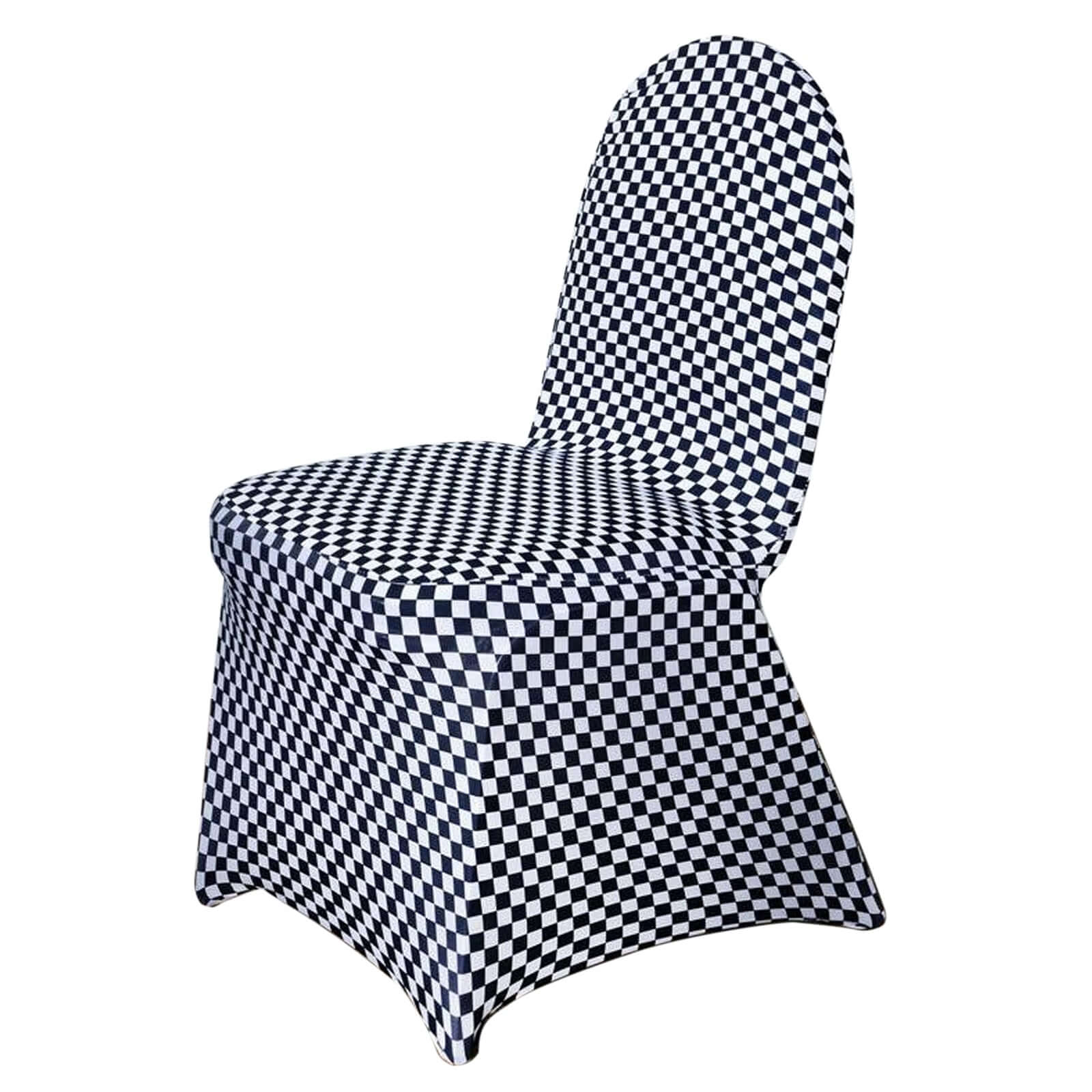 Spandex Chair Covers for Banquet Chairs Black/White Buffalo Plaid - Stylish Fitted Checkered Slipcovers for Weddings & Gatherings