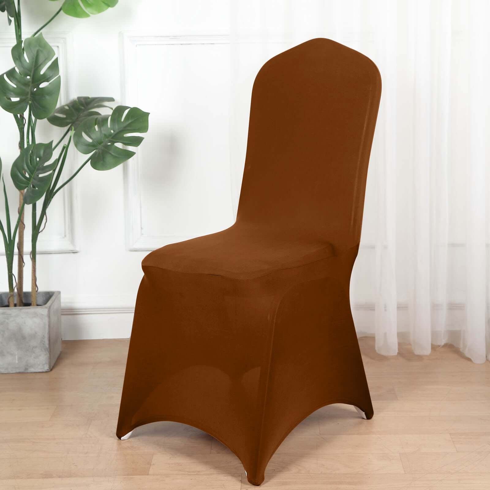 Spandex Chair Cover for Banquet Chairs Cinnamon Brown - Stretch 160GSM Fabric with Slip-On Slipcover