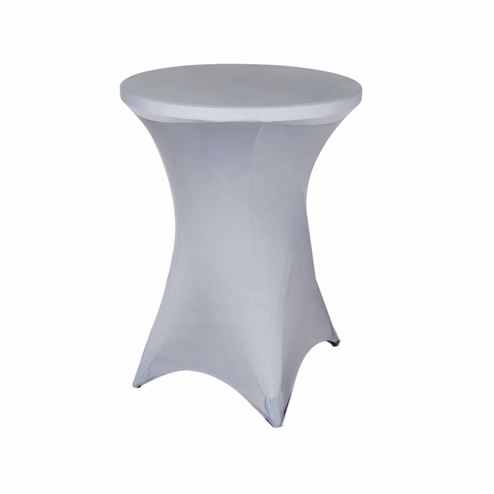 Spandex 24"-32" Round Cocktail Table Cover Silver - Easy to Maintain Stretch Fitted Highboy Tablecloth