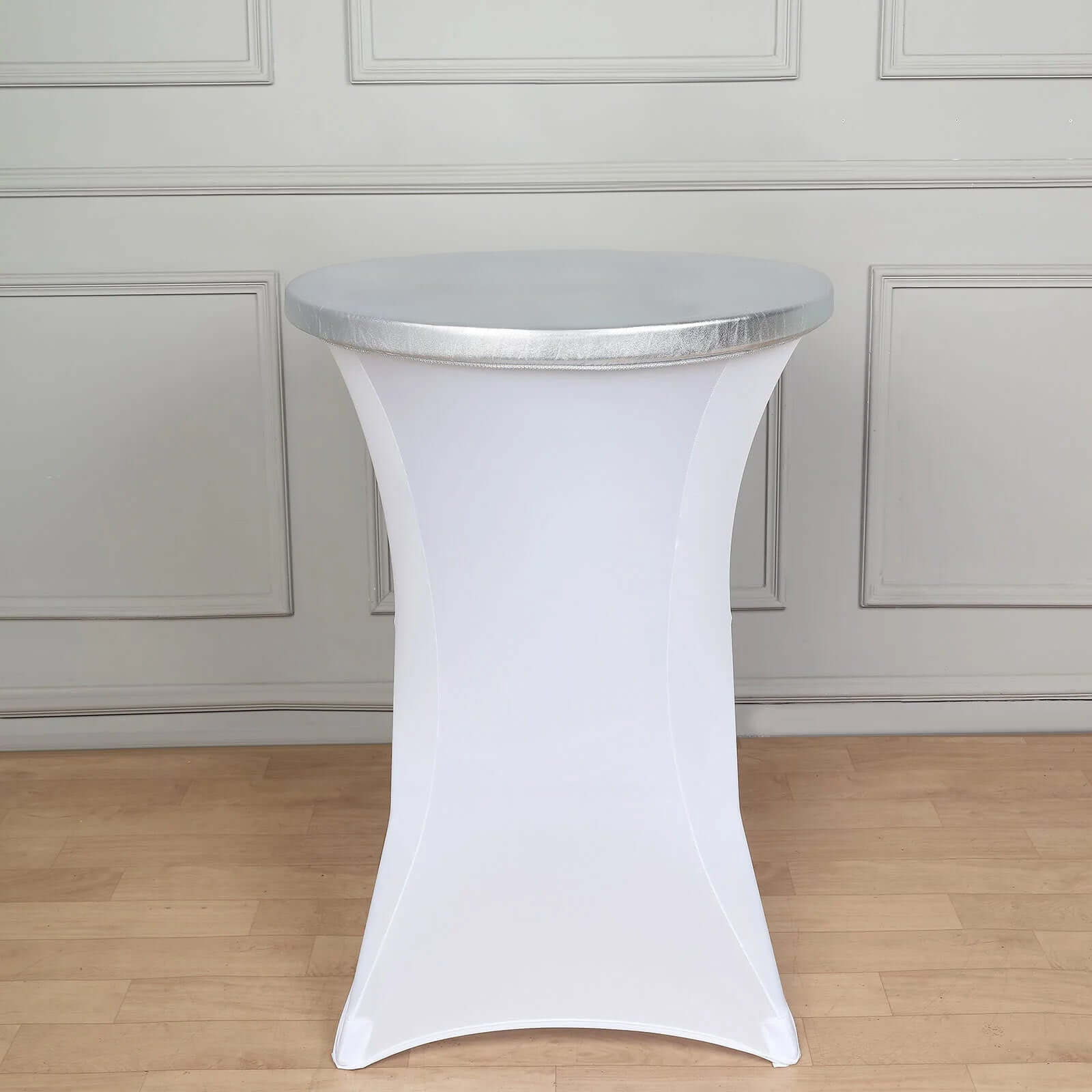 Spandex Cocktail Table Top Cover Fitted Metallic Silver - Stretchy & Wrinkle Free Topper