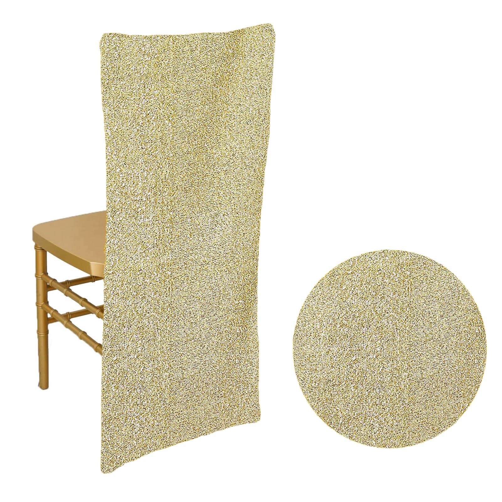 Stretch Spandex Chair Back Slipcover with Metallic Shimmer Tinsel Champagne - Durable Chiavari Chair Back Cover