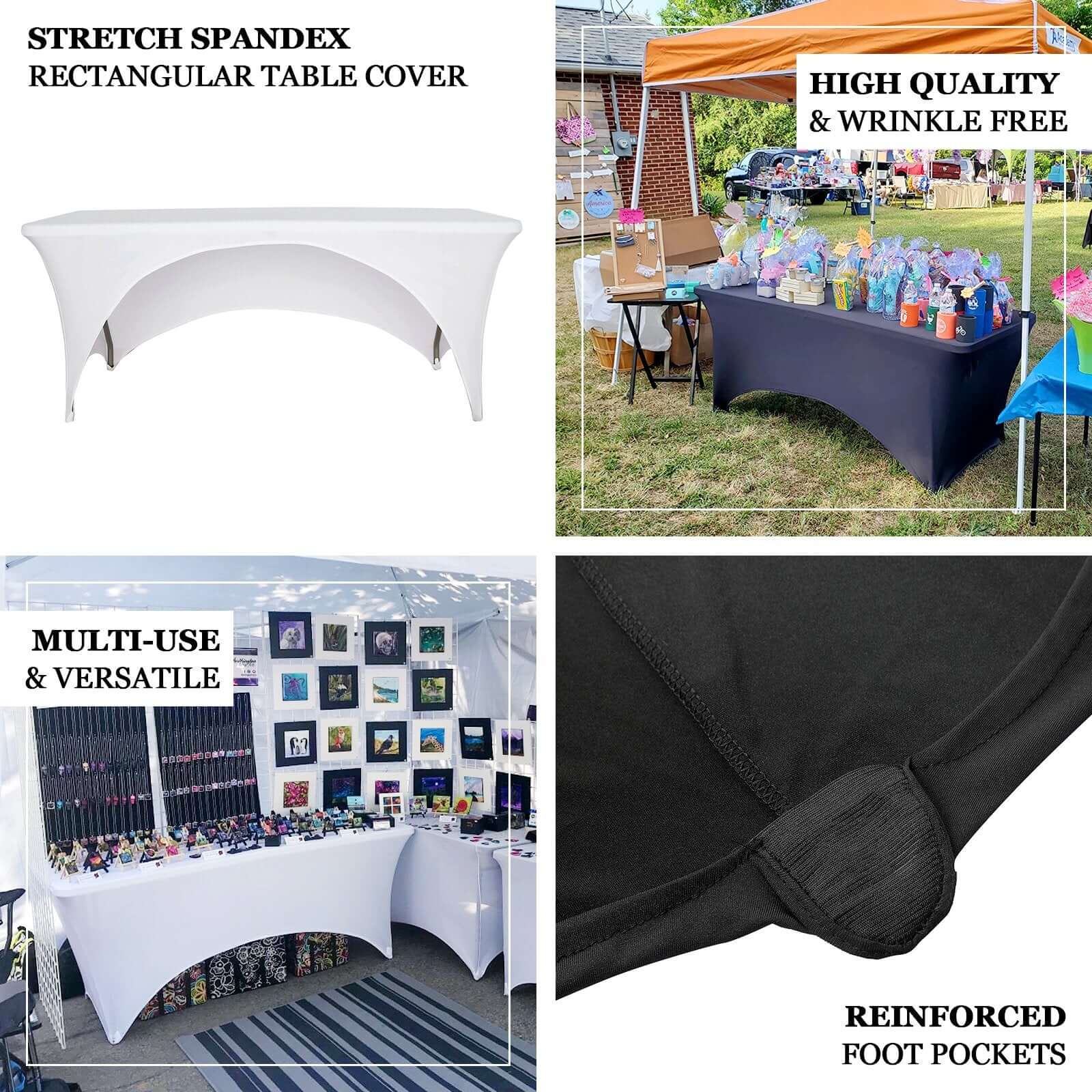 Stretch Spandex 96"x30" Rectangle Table Cover Royal Blue with Curved Open Back Design Tailored Professional Look