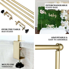 Over The Table Metal Rod Stand with Clamps Gold - Sturdy Adjustable Table Flower Arch Balloon Backdrop Frame Stand for Exquisite Event Setup & Decor 42"