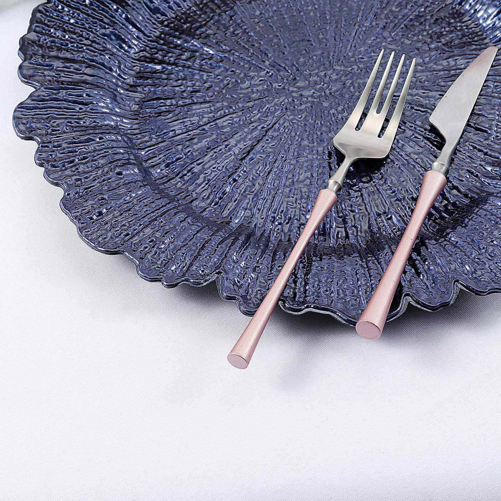 6-Pack Acrylic Plastic Round Charger Plates 13" in Navy Blue with Reef Design, Dinner Charger Tableware