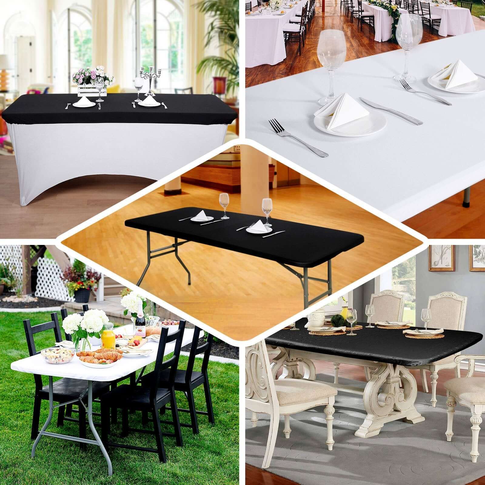 Stretch Spandex 72"x30" Rectangle Tablecloth Top Cover White - Sleek & Durable Fitted Table Topper Cap
