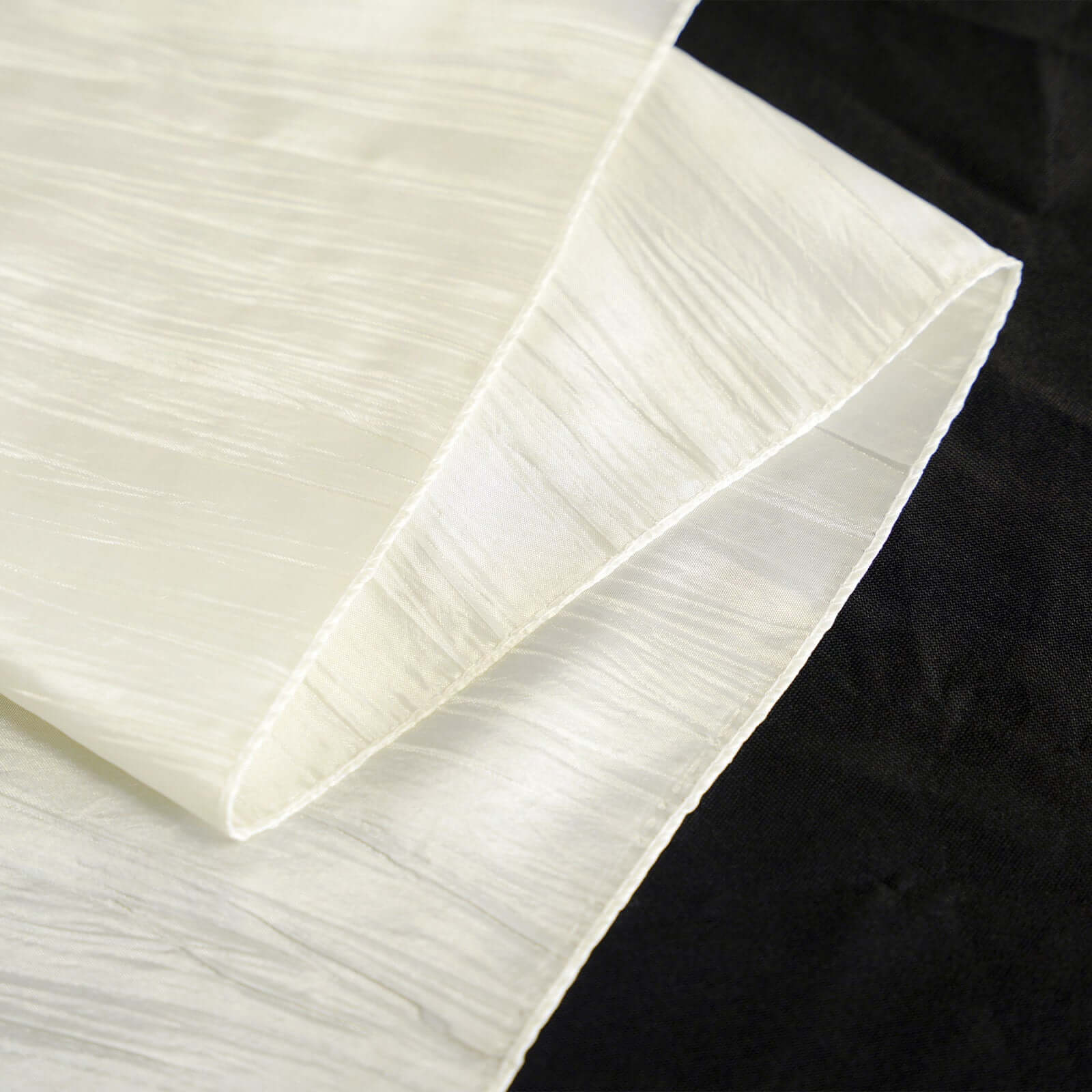 Taffeta 90"x90" Table Overlay Square Tablecloth Ivory - Accordion Crinkle Table Cover