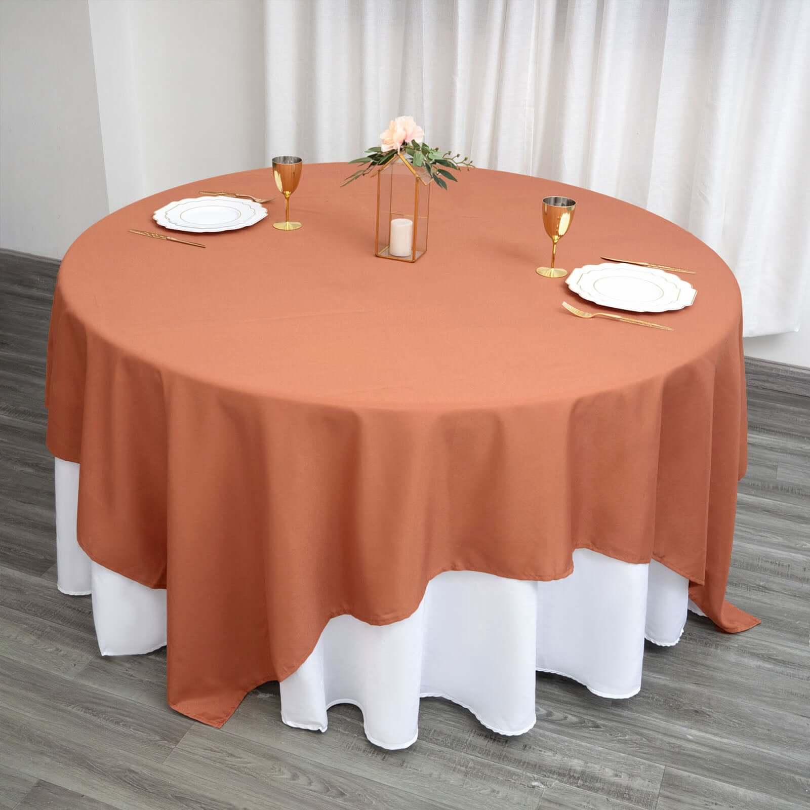 Polyester Square 90"x90" Tablecloth Terracotta (Rust) - Wrinkle-Resistant & Durable Table Cover
