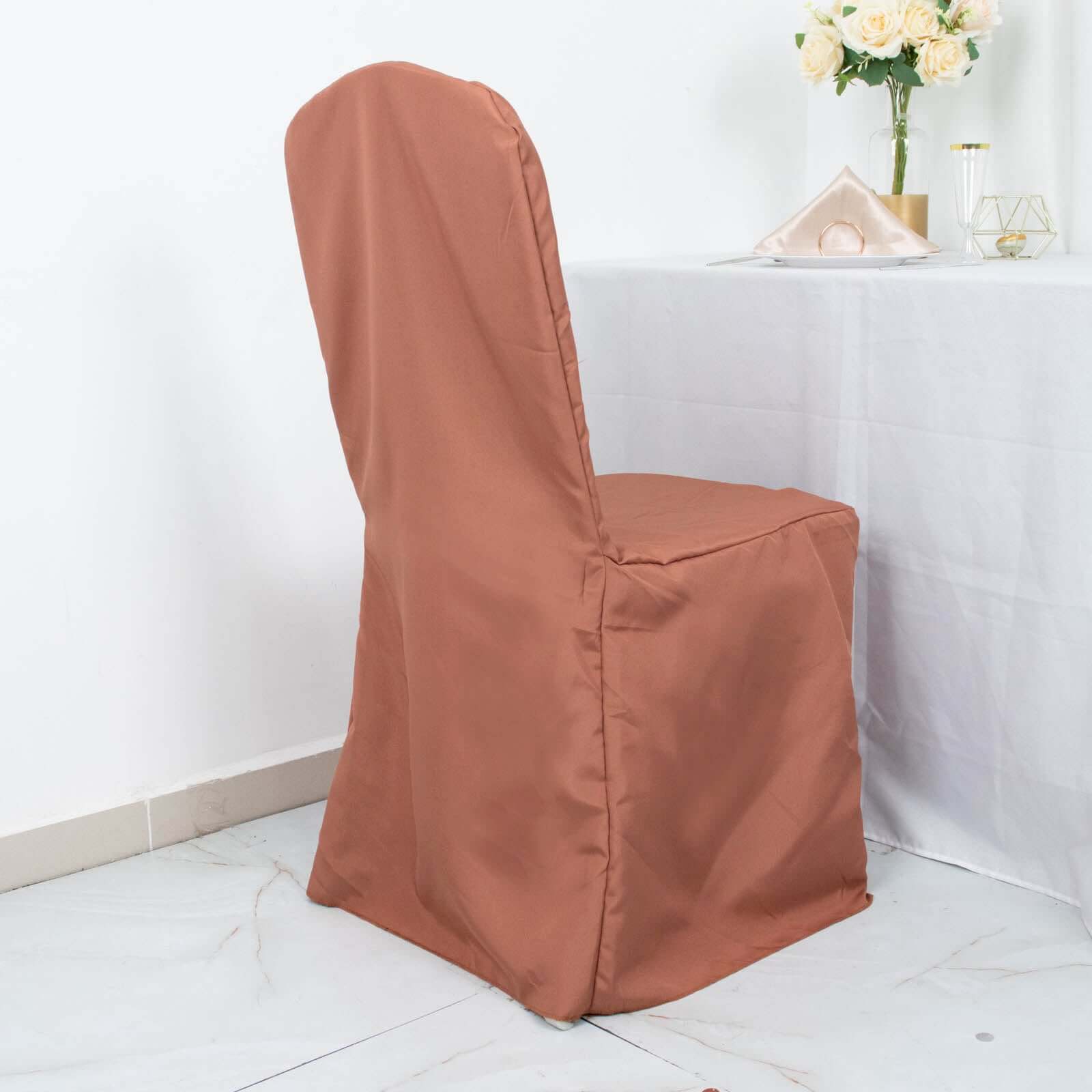 Polyester Slip On Banquet Chair Covers Terracotta (Rust) - Stain-Resistant Reusable Durable Fabric