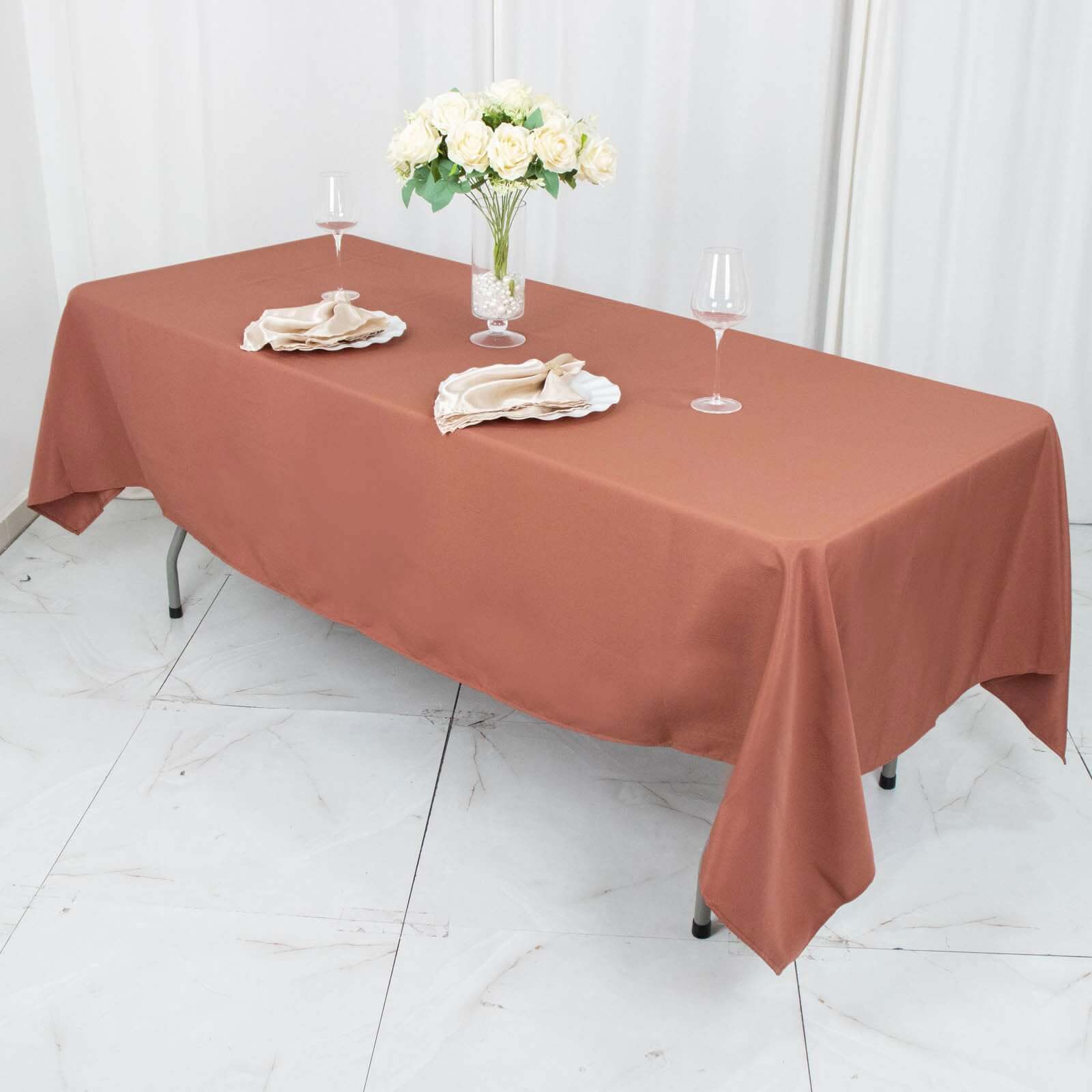 Premium Polyester 60"x102" Rectangle Tablecloth Terracotta (Rust) - Durable 220GSM Wrinkle-Resistant Table Cover