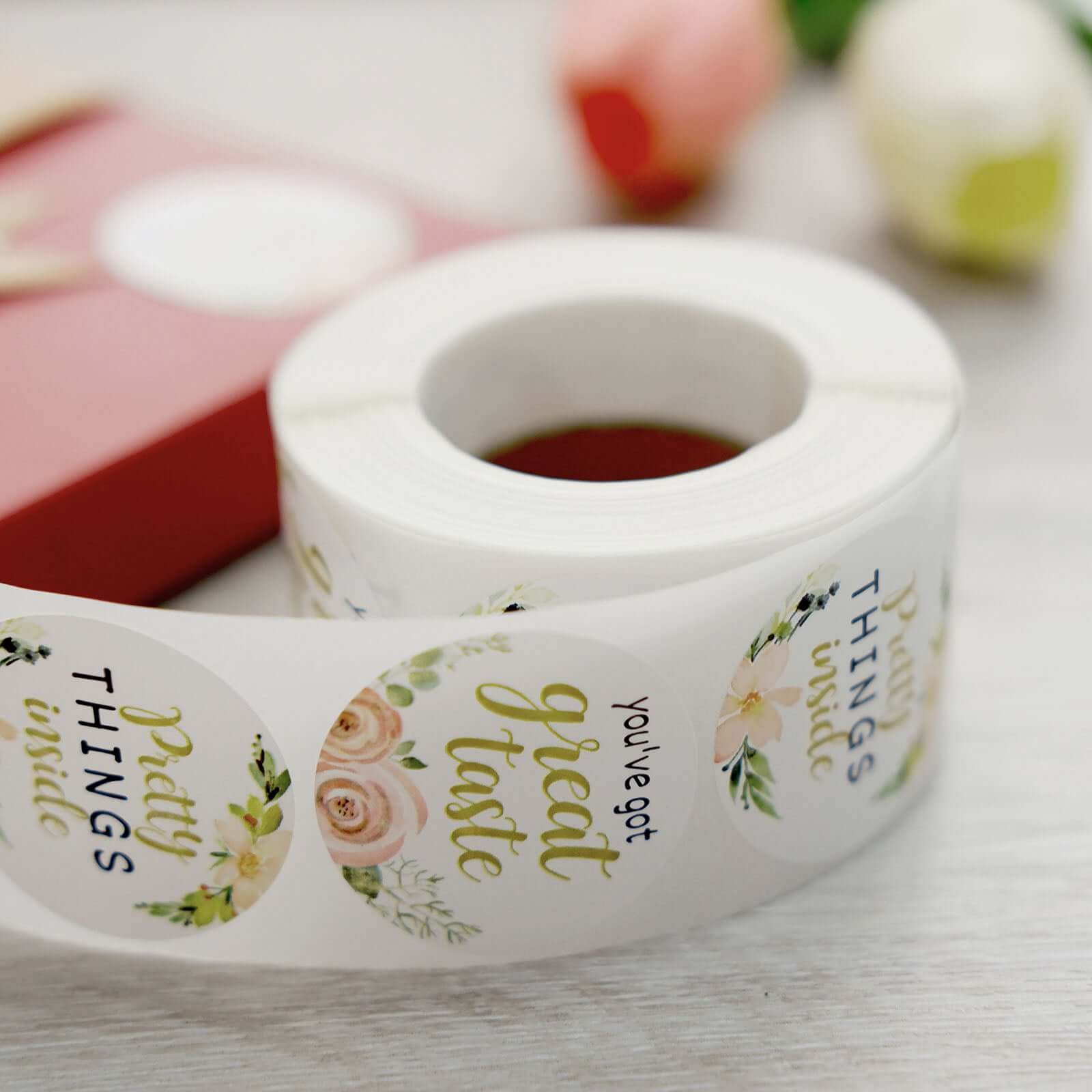 500Pcs 1.5" Thank You Themed Assorted Text Floral Stickers Roll, Labels For DIY Envelope Seal - Round