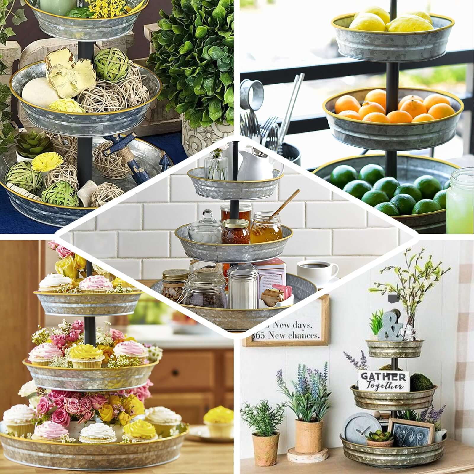 3-Tier Galvanized Metal Cupcake Stand 20" Silver - Sturdy Dessert Serving Tray Platter for Rustic Themed Weddings Backyard Parties & Holiday Spreads