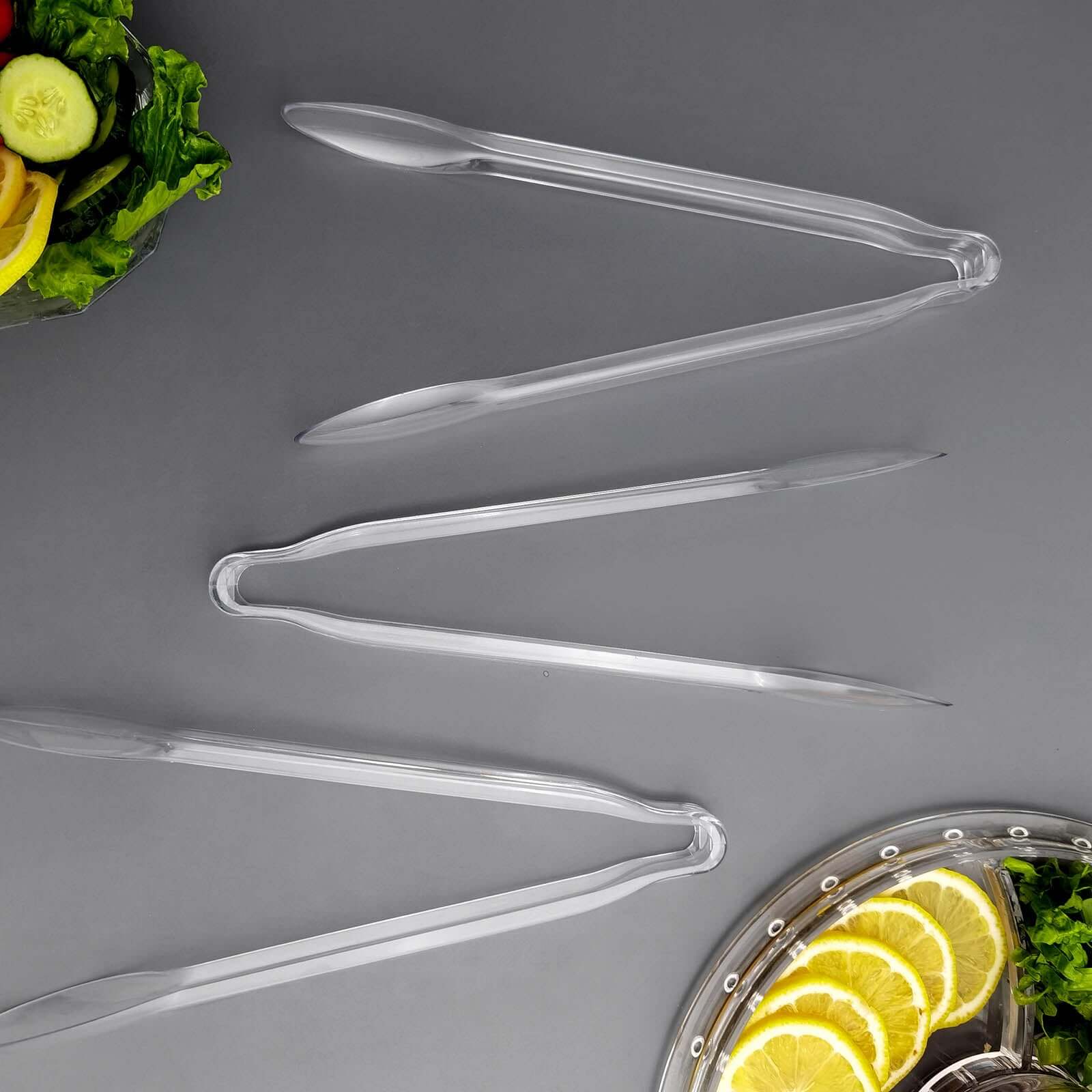 3-Pack Plastic Serving Tongs Clear - Durable Disposable Food Service Tongs for Salad Bars Dessert Tables Buffets12"