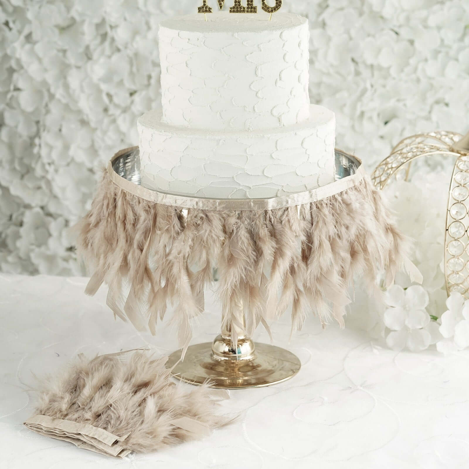 39" Natural Real Turkey Feather Fringe Trim With Satin Ribbon Tape