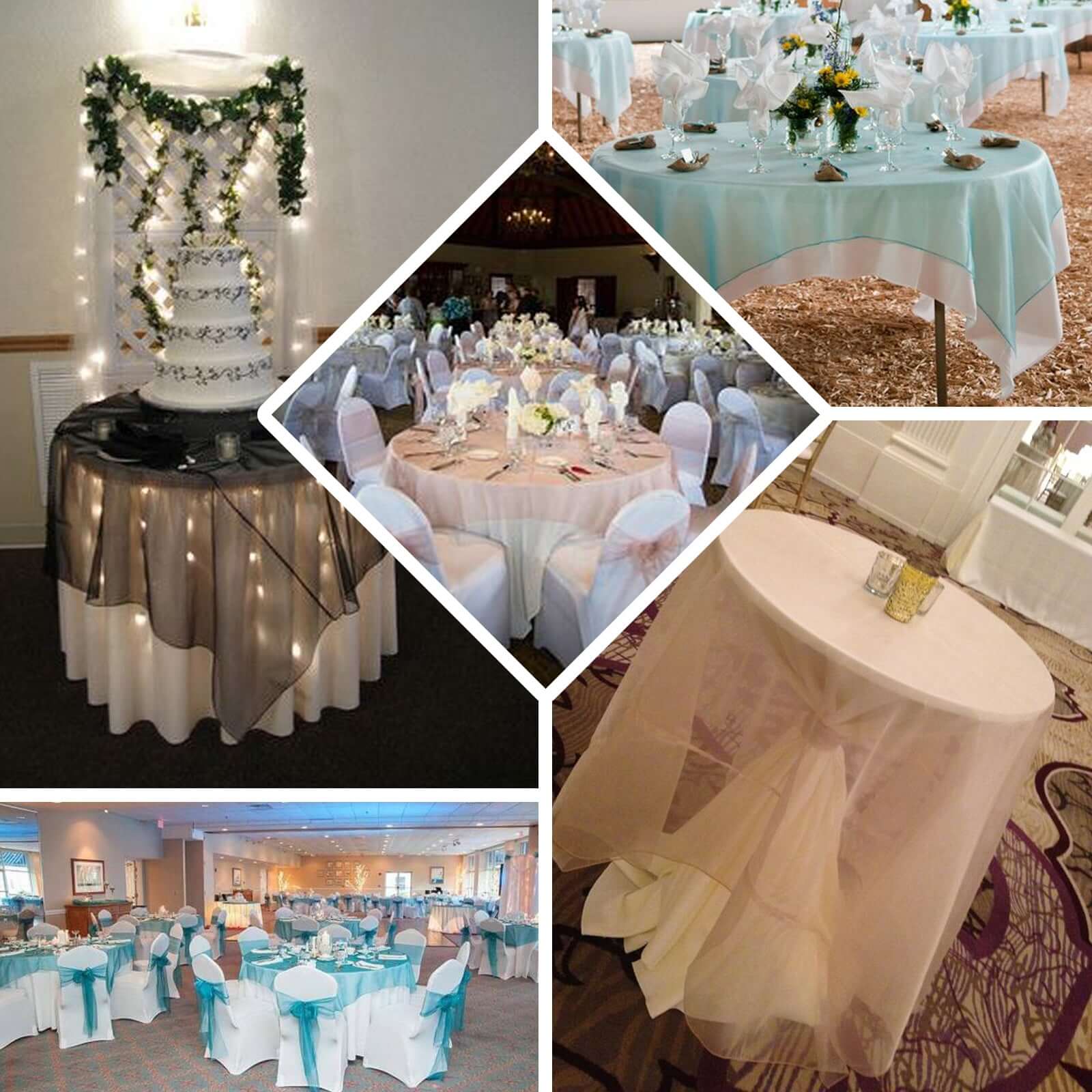 Organza 60"x60" Square Table Overlay Turquoise - Sheer Finish Table Topper