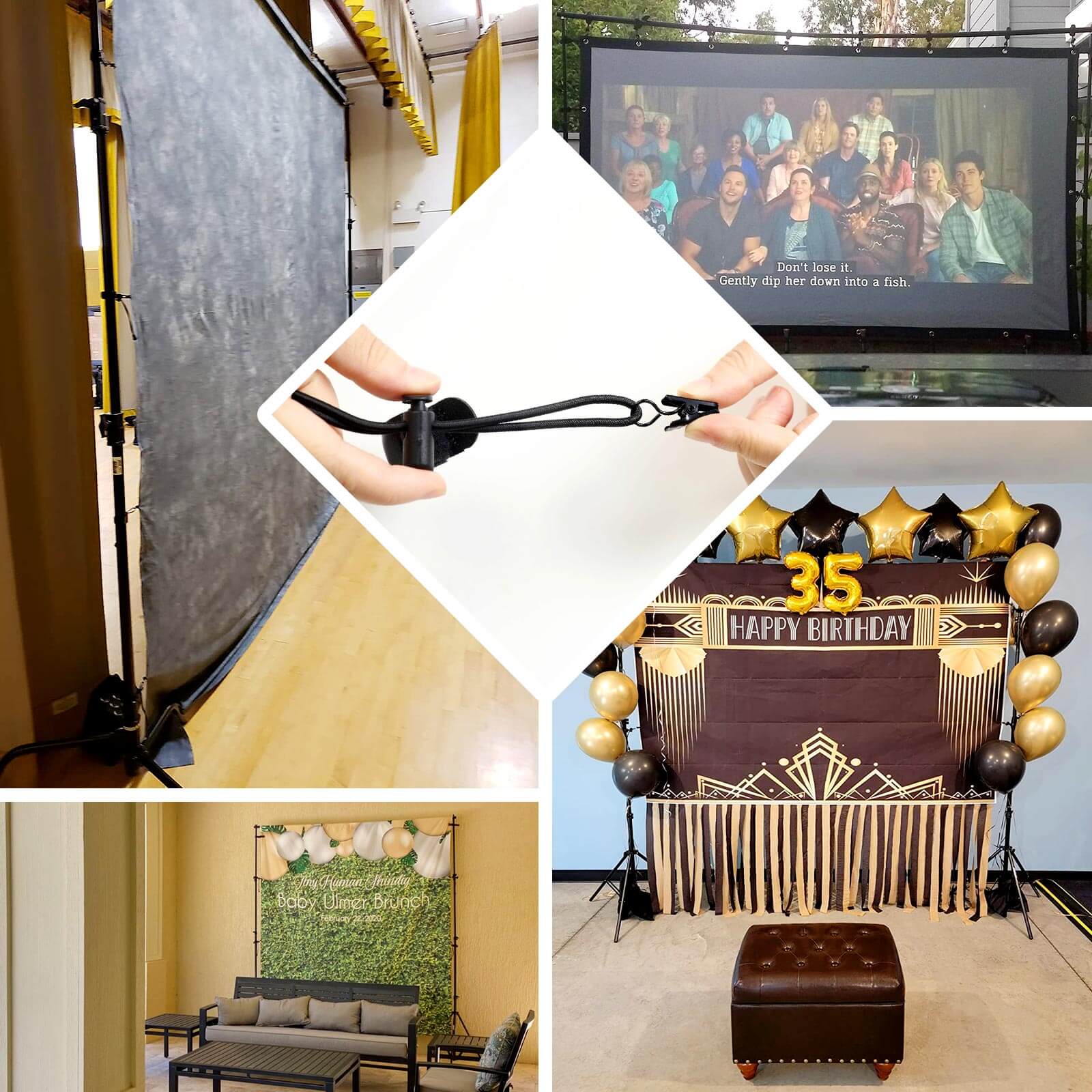 8 Pack 16" Elastic String Photography Backdrop Clamps, Holder Clips