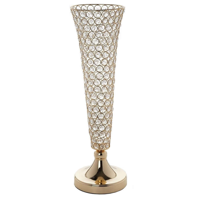 2-Pack Crystal Beaded Trumpet Vase Set Gold - Table Centerpiece for Stylish Decor 22"