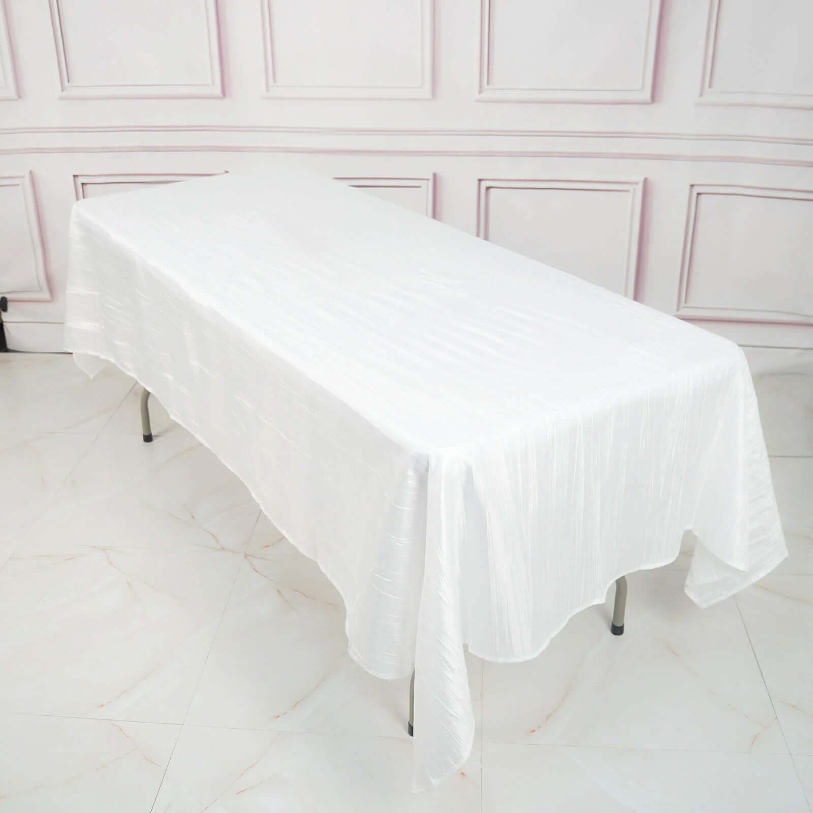 Taffeta 60"x102" Rectangle Tablecloth White - Accordion Crinkle Design for Modern Gatherings