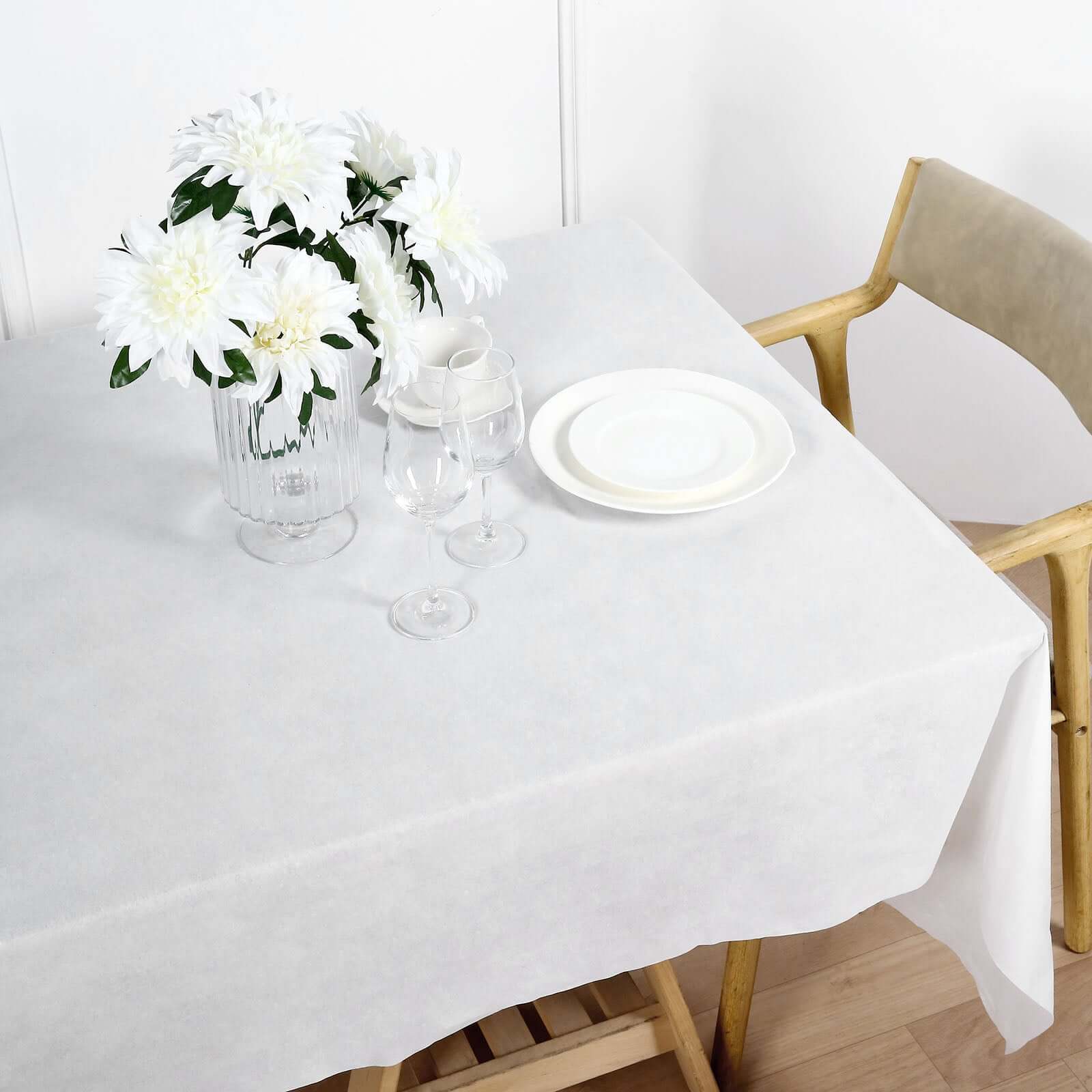 Paper Linen-Like Airlaid Tablecloth Rectangle White - Convenient Disposable Table Cover 50"x108"