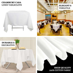 100% Cotton 54"x54" Square Tablecloth White Linen - Sophisticated, Soft & Breathable Fabric Table Cover