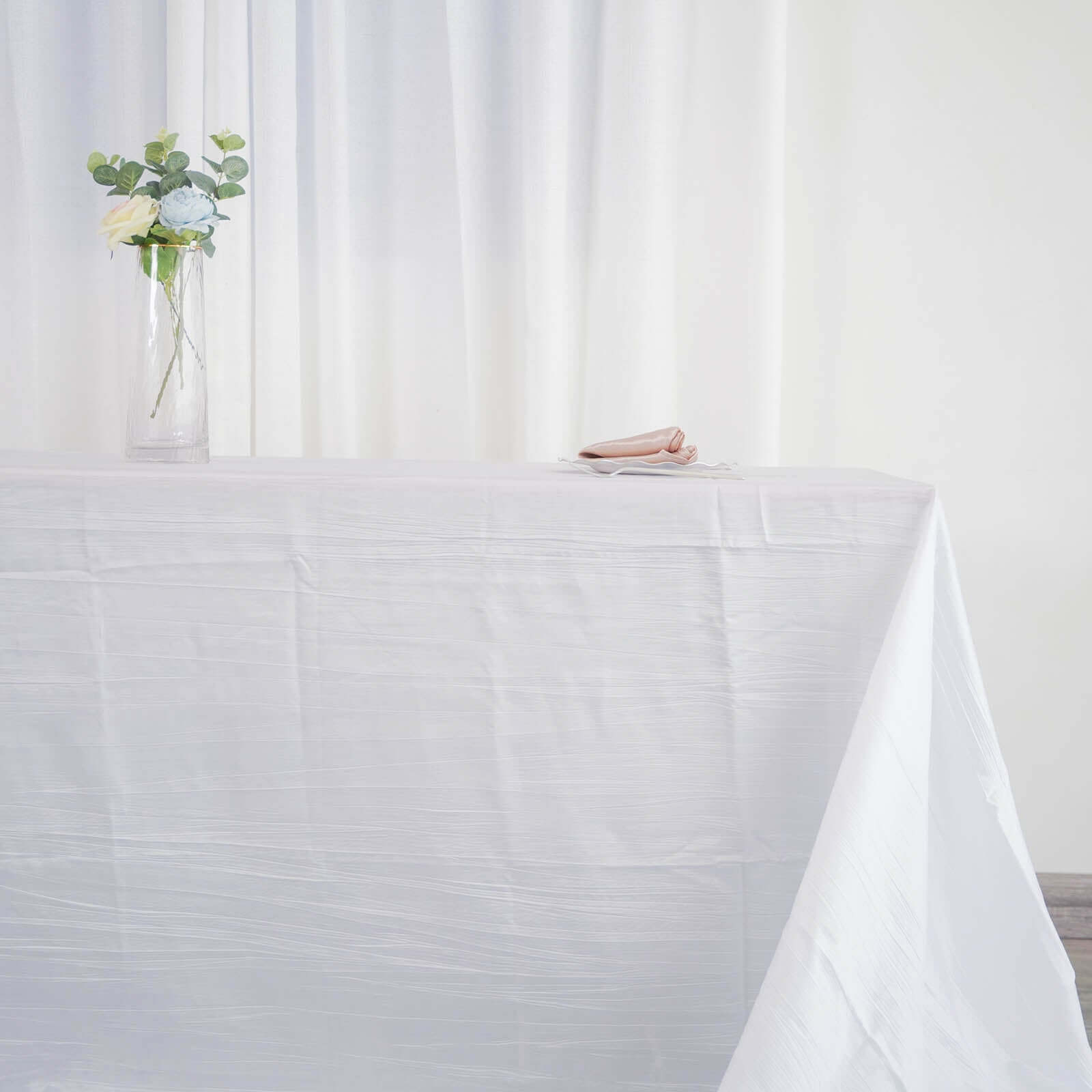 Taffeta 90"x156" Rectangle Tablecloth White - Seamless Accordion Crinkle Design for Stylish Celebrations
