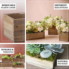 Natural Wood Planter Rectangular Box 18"x6"- Durable Decor with Removable Plastic Liner for Table Displays