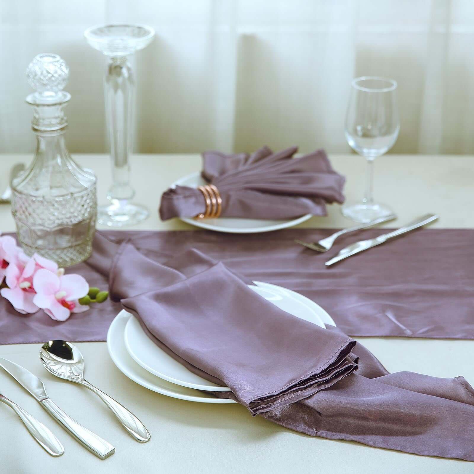 4 Pack Satin 20"x20" Napkins Violet Amethyst - Luxurious Shine & Smooth Dinner Napkins