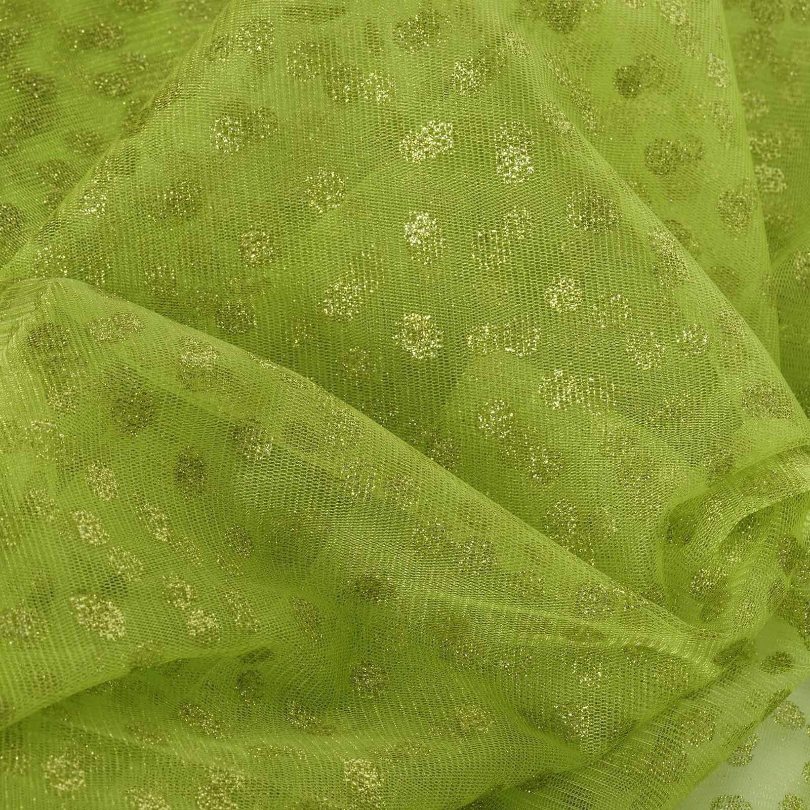 54"x15 Yards Apple Green Glitter Polka Dot Tulle Fabric Bolt
