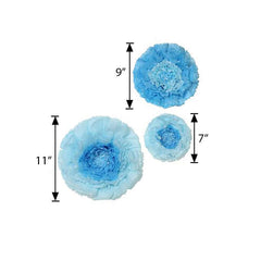 Set of 6 Aqua Blue Carnation 3D Paper Flowers Wall Decor - 7",9",11"