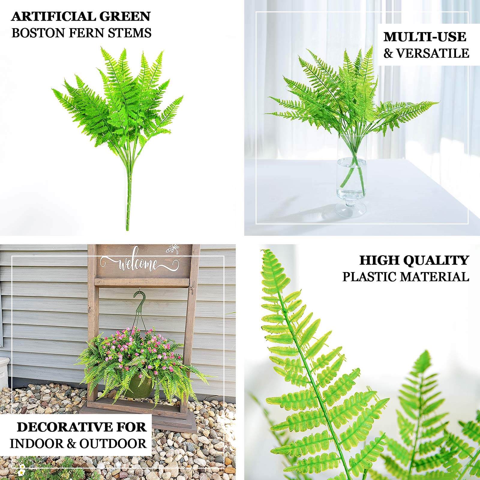 2 Stems 19" Green Artificial Boston Fern Leaf Plant Indoor Faux Spray