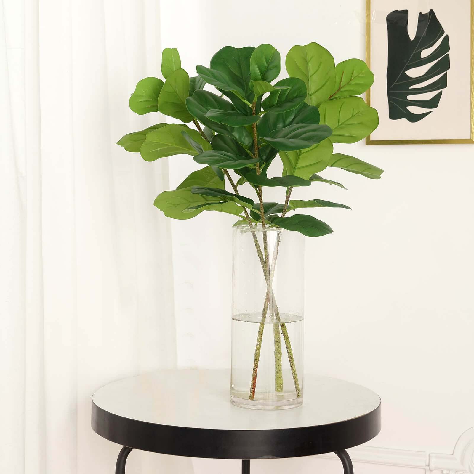 2 Bushes 25" Green Artificial Fiddle Leaf Branch Stems, Faux Plants